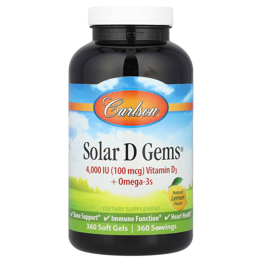 Carlson Solar D Gems Vitamin D3 Omega-3s, Natural Lemon, 360 Soft Gels - Image 1