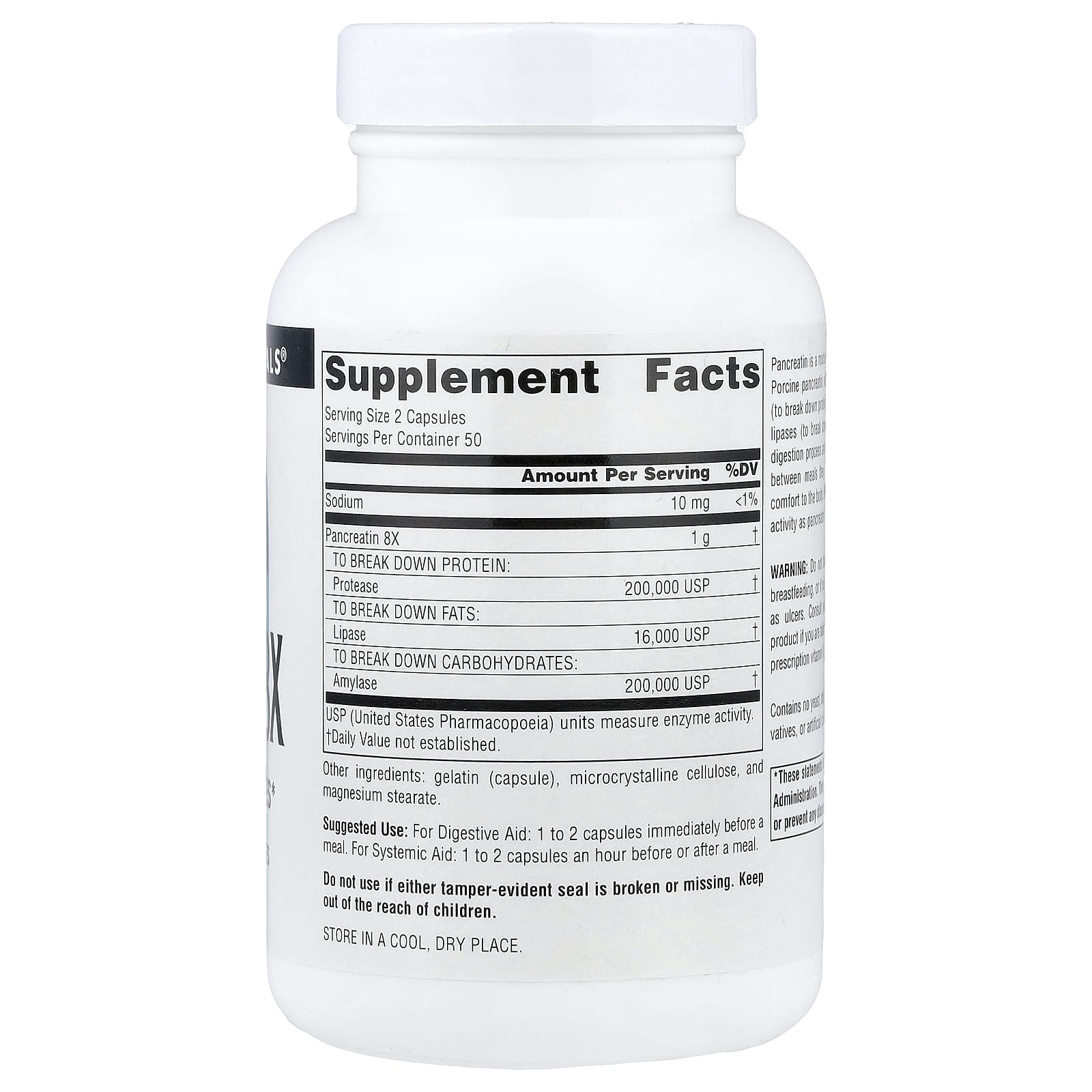 Source Naturals, Pancreatin 8X, 100 Capsules - Image 2