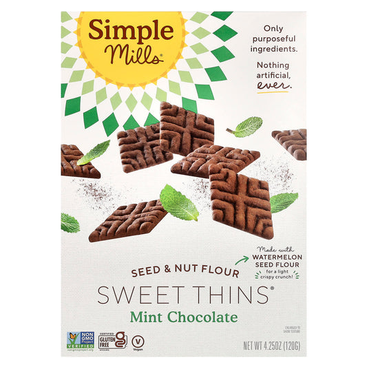 Simple Mills, Seed & Nut Flour, Sweet Thins, Mint Chocolate, 4.25 oz (120 g) - Image 1