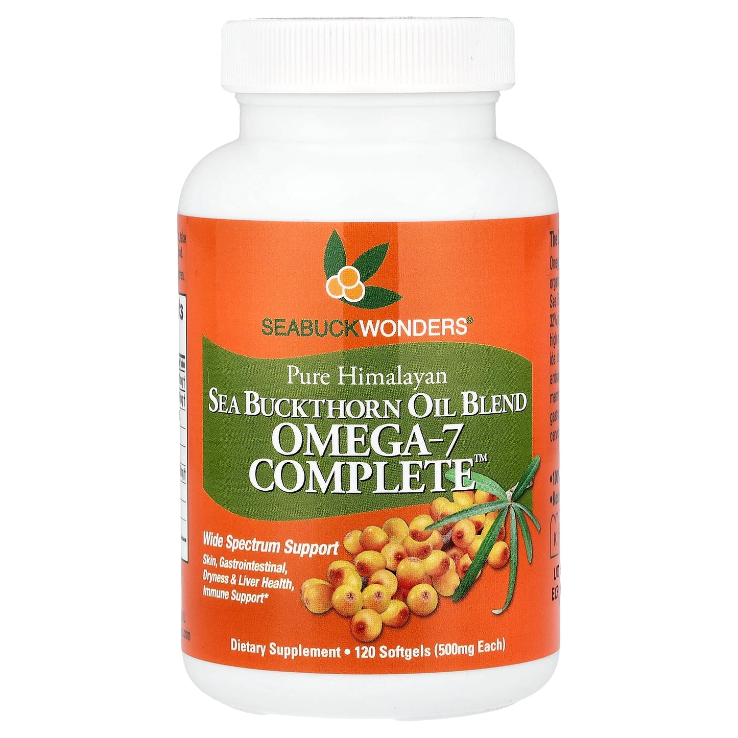 SeaBuckWonders, Pure Himalayan Sea Buckthorn Oil Blend, Omega-7 Complete™, 120 Softgels (500 mg per Softgel) - Image 1