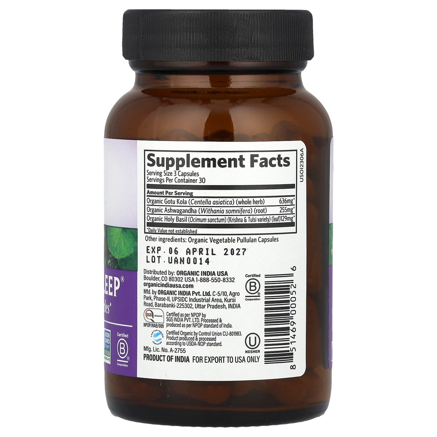 Organic India, Peaceful Sleep®, 90 Vegetarian Caps - Image 2