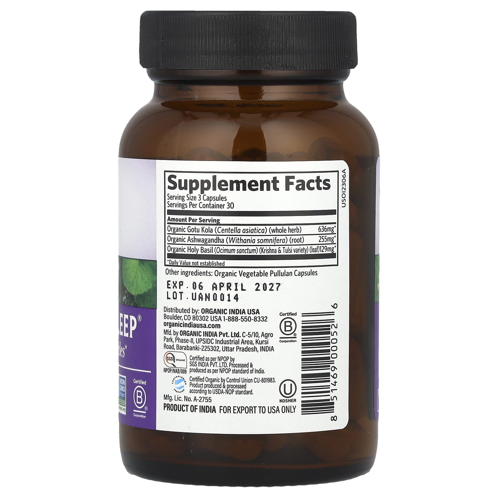 Organic India, Peaceful Sleep®, 90 Vegetarian Caps - Image 2