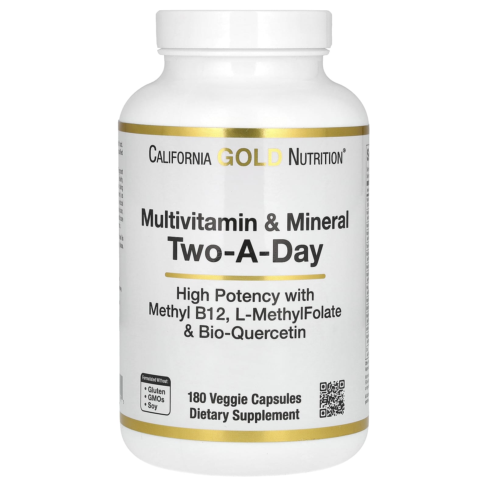 California Gold Nutrition Multivitamin 2-Day, 180 Veggie Capsules, 25 Vitamins & Minerals, Methyl B12 - Image 1