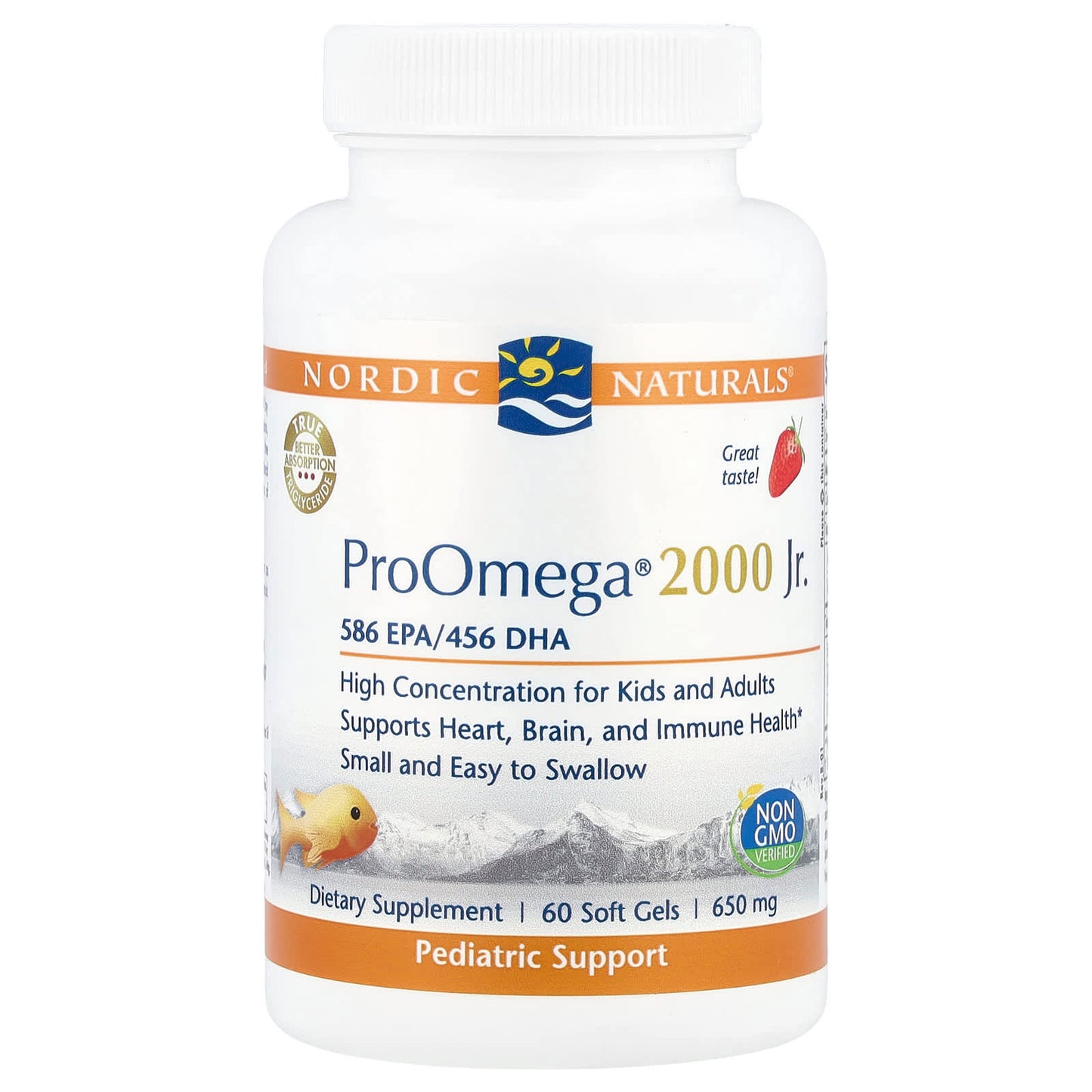 Nordic Naturals, ProOmega® 2000 Jr., Strawberry, 650 mg, 60 Soft Gels - Image 1