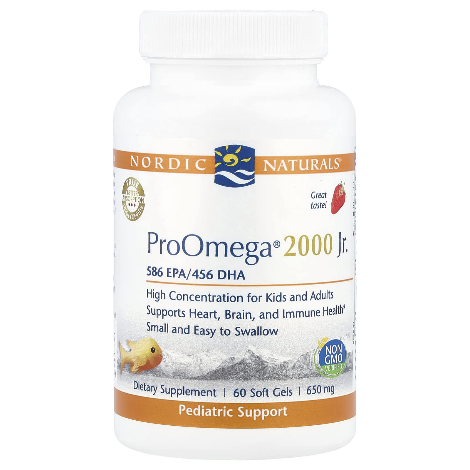 Nordic Naturals, ProOmega® 2000 Jr., Strawberry, 650 mg, 60 Soft Gels - Image 1