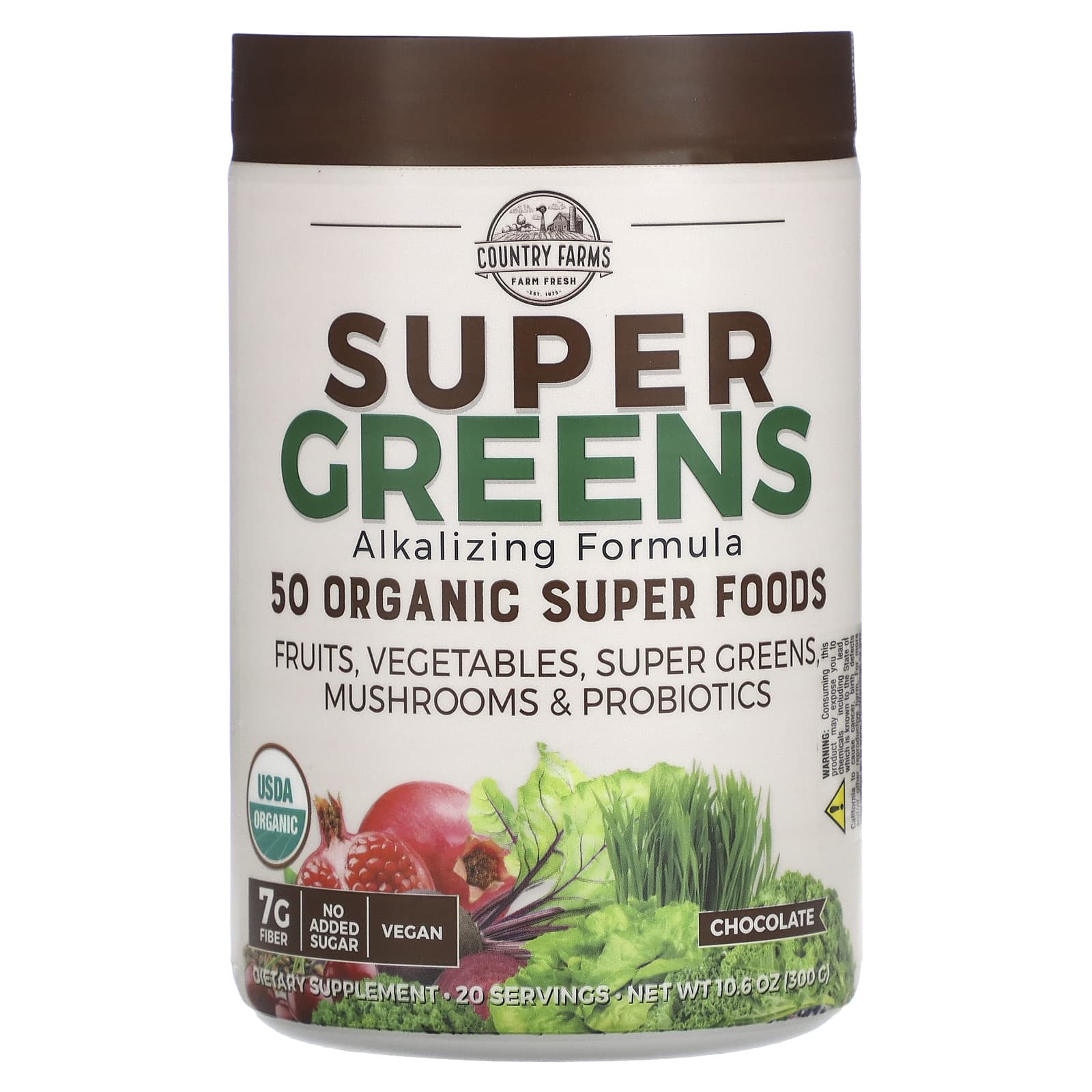 Country Farms Super Greens Alkalizing Formula - Chocolate, 10.6 oz - Image 1