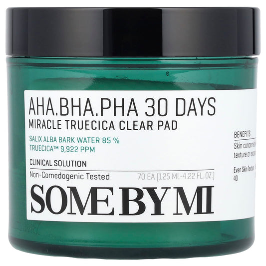 SOME BY MI, AHA/BHA/PHA, 30 Days Miracle Truecica Clear Pad, 70 Pads, 4.22 fl oz (125 ml) - Image 1