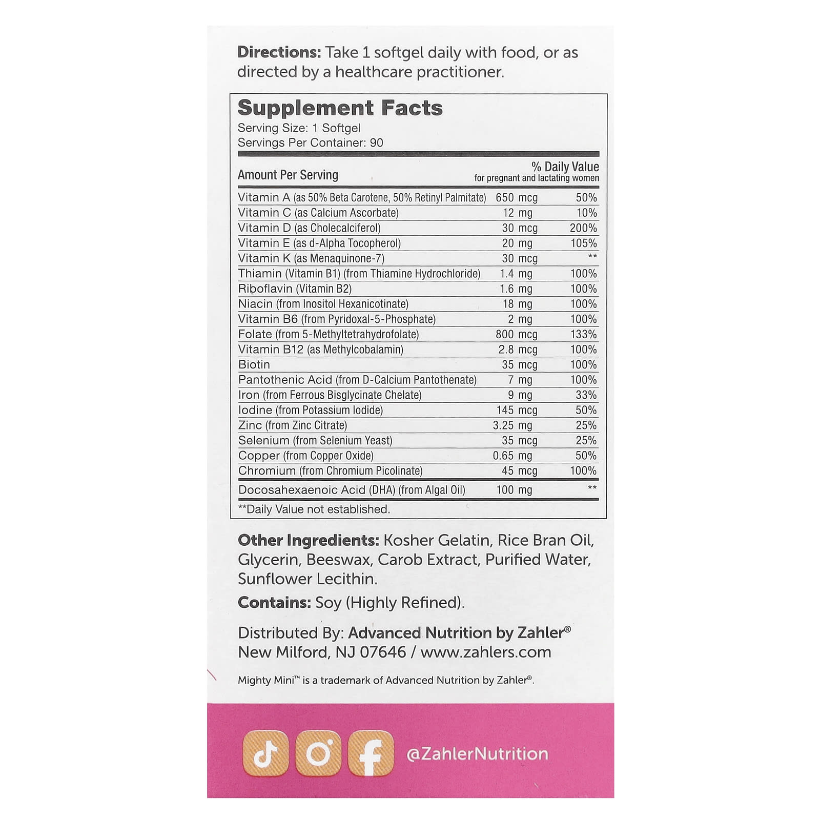 Zahler, Mighty Mini™ Prenatal + DHA, 90 Softgels - Image 2