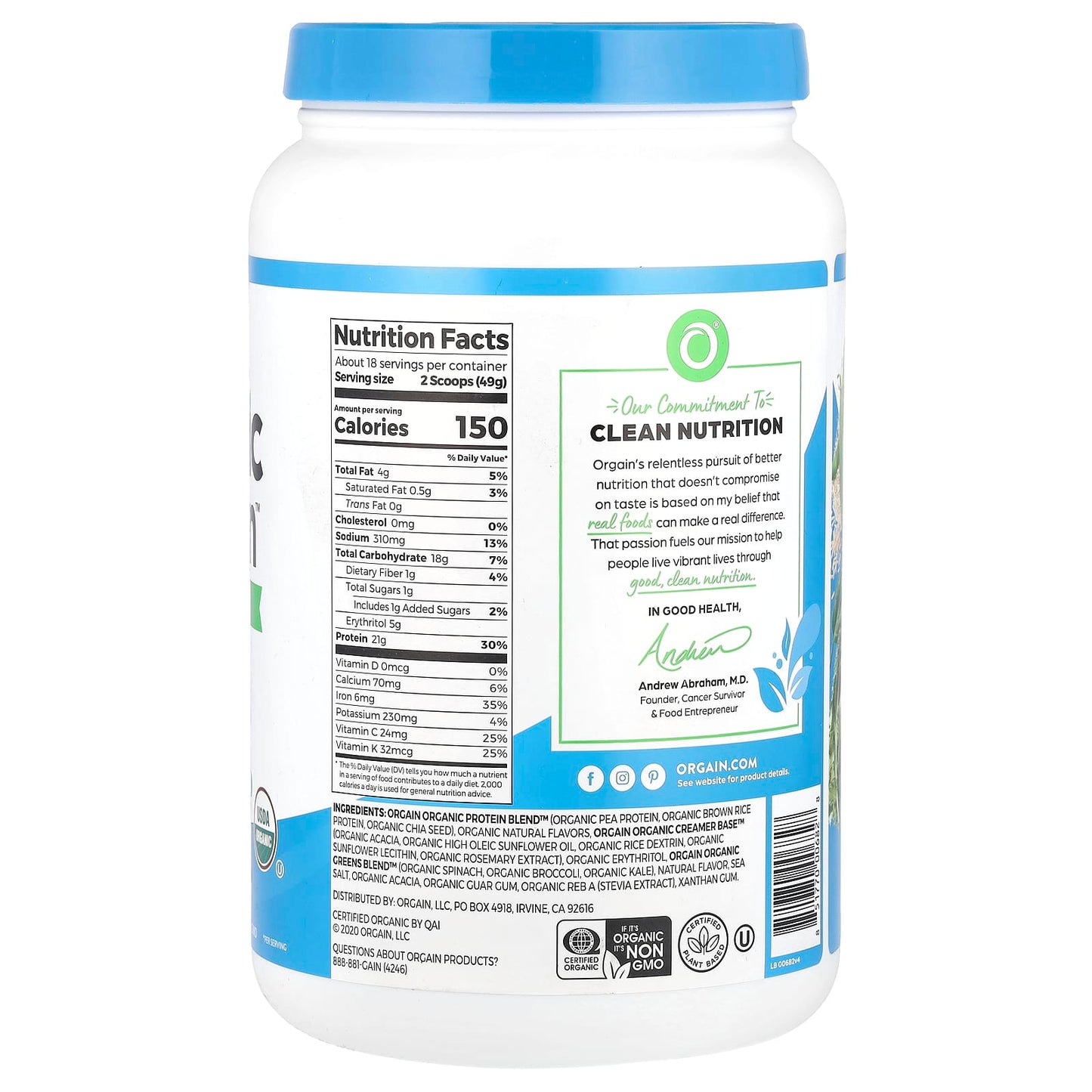 Orgain, Organic Protein™ + Greens Protein Powder, Plant-Based, Vanilla Bean, 1.94 lb (882 g) - Image 2