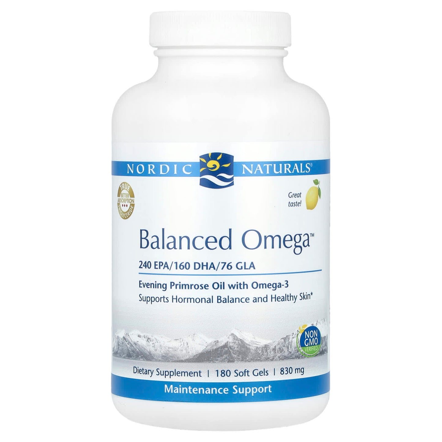Nordic Naturals, Balanced Omega™, Lemon, 830 mg, 180 Softgels (415 mg per Softgel) - Image 1
