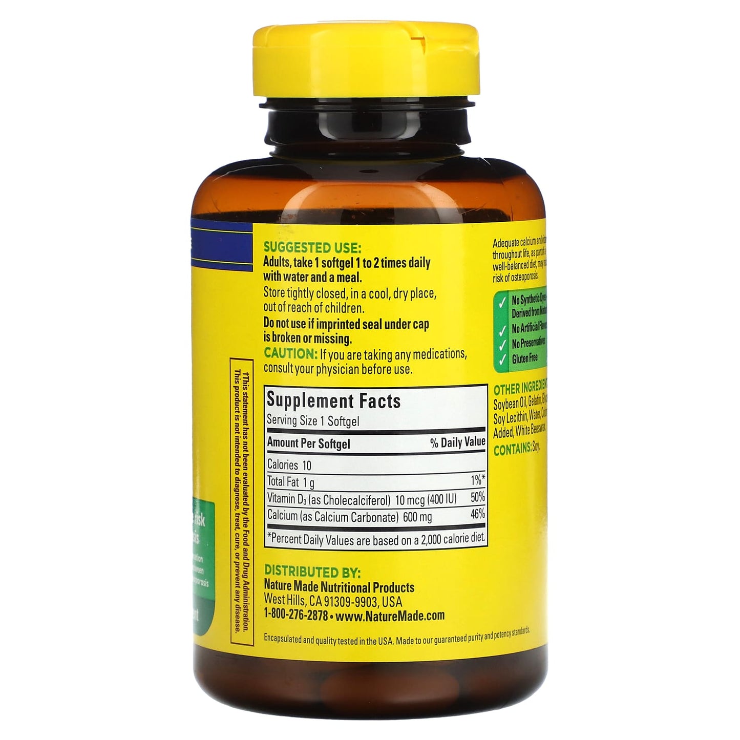 Nature Made, Calcium with Vitamin D3, 600 mg, 100 Softgels - Image 2