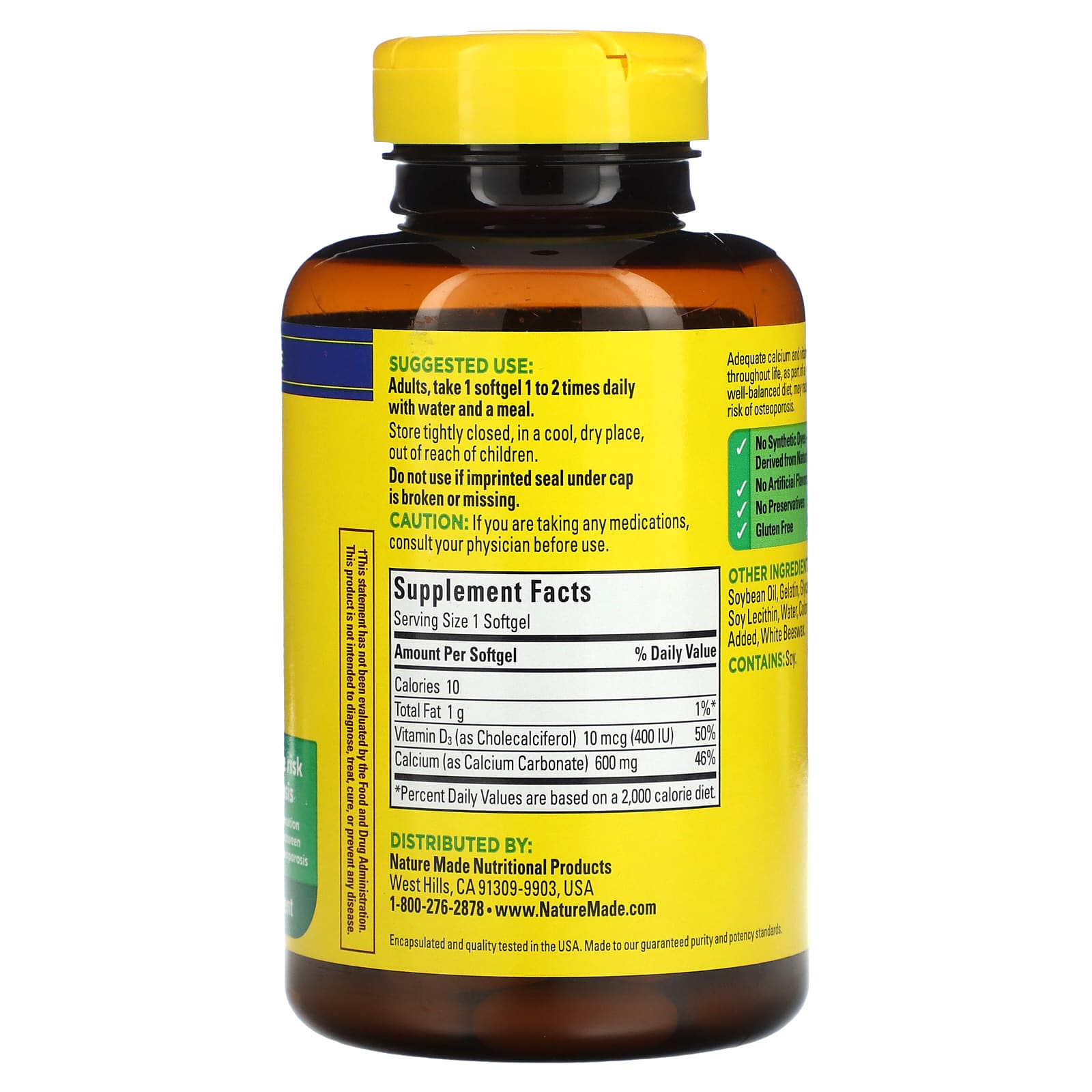 Nature Made, Calcium with Vitamin D3, 600 mg, 100 Softgels - Image 2
