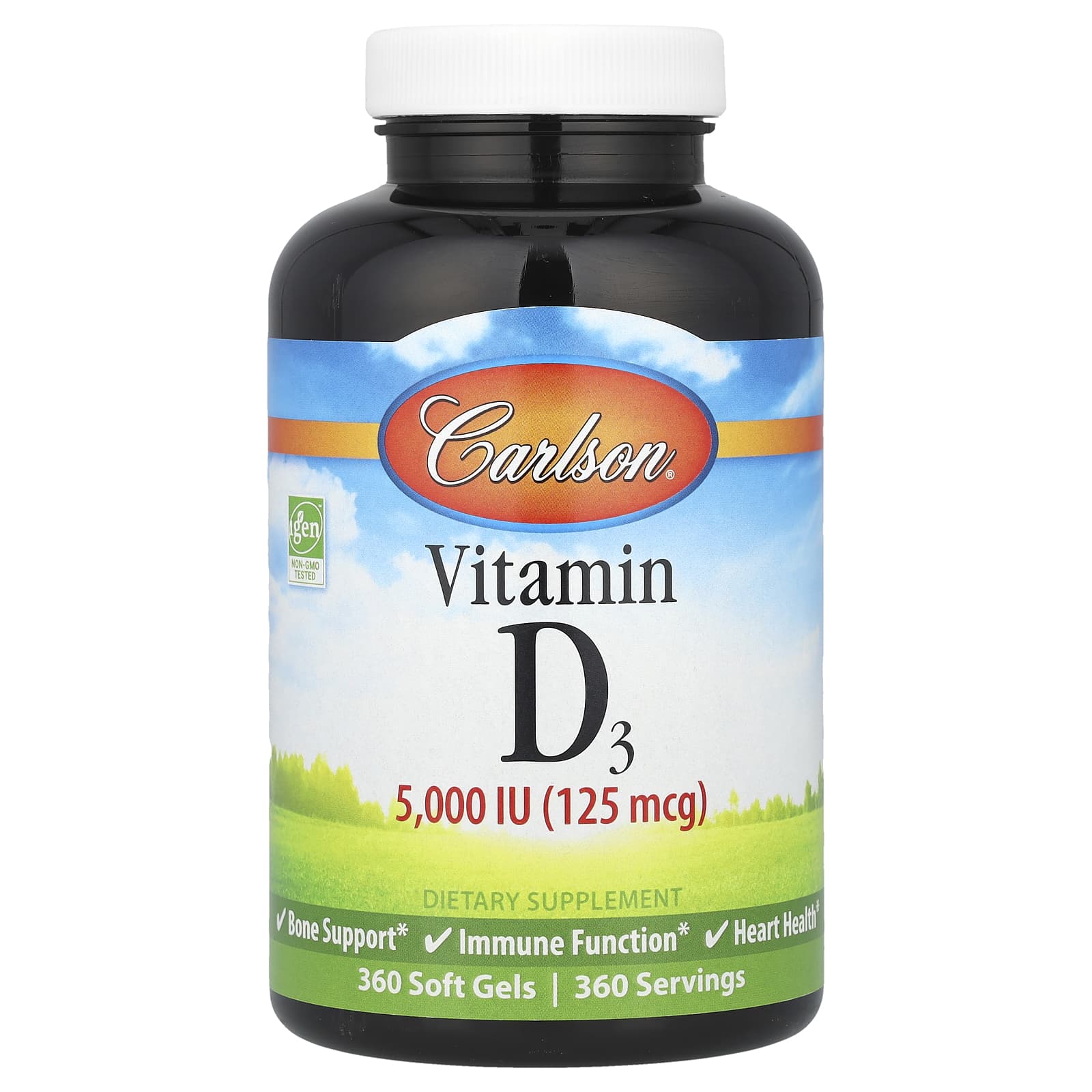 Carlson Vitamin D3 5,000 IU - 360 Soft Gels for Immune & Bone Health - Image 1
