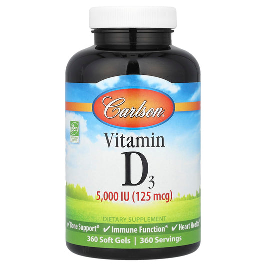 Carlson Vitamin D3 5,000 IU - 360 Soft Gels for Immune & Bone Health - Image 1