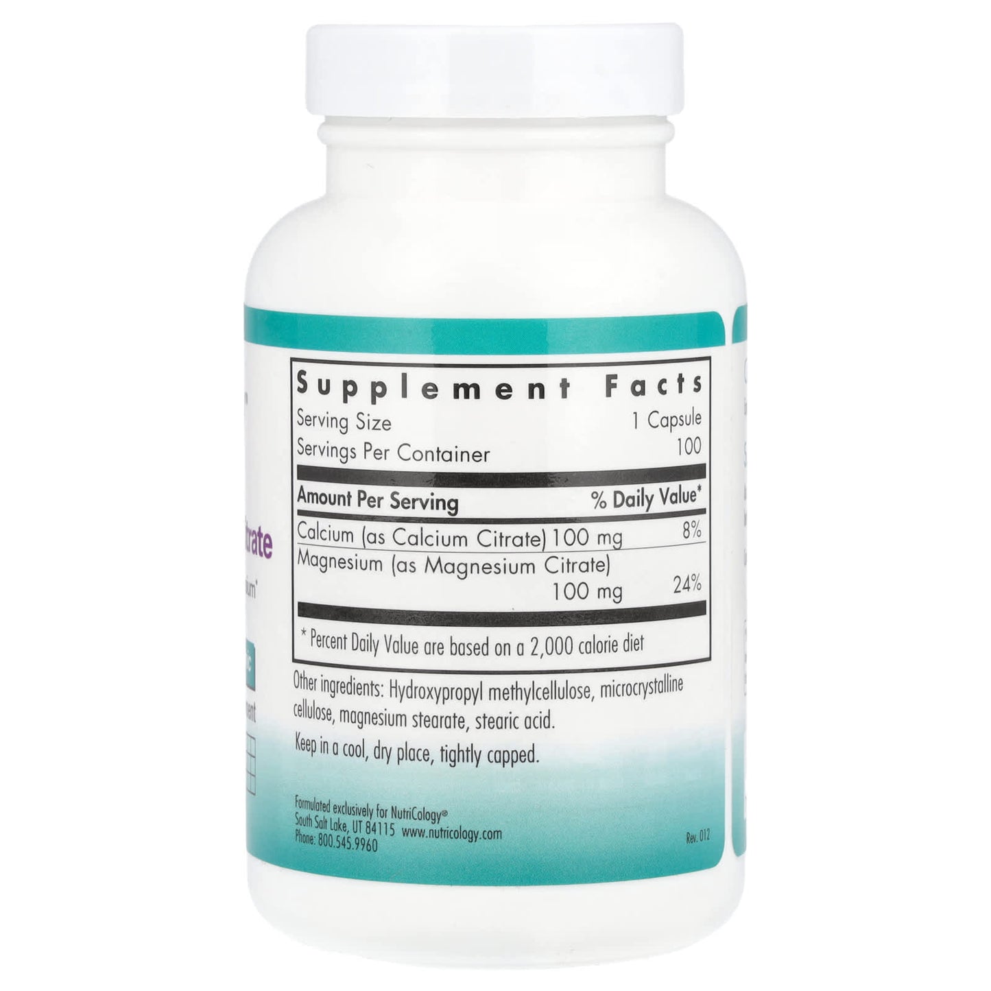 Nutricology, Calcium Magnesium Citrate, 100 Vegetarian Capsules - Image 2