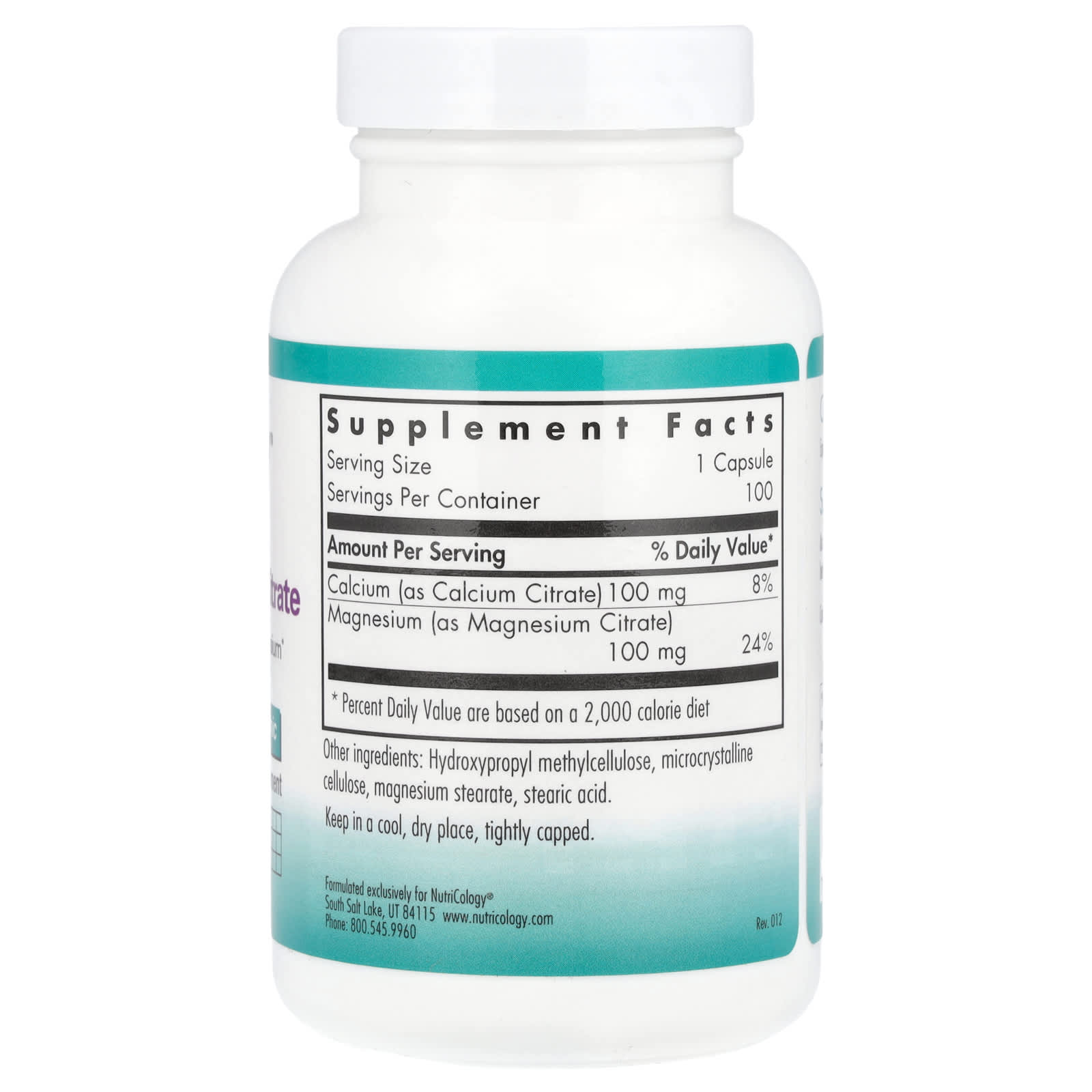 Nutricology, Calcium Magnesium Citrate, 100 Vegetarian Capsules - Image 2