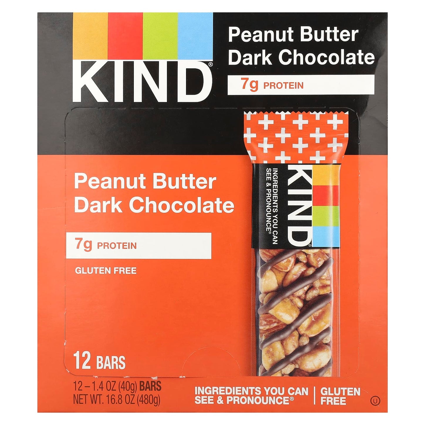 KIND Bars, Protein Bars, Peanut Butter Dark Chocolate, 12 Bars, 1.4 oz (40 g) Each - Image 1