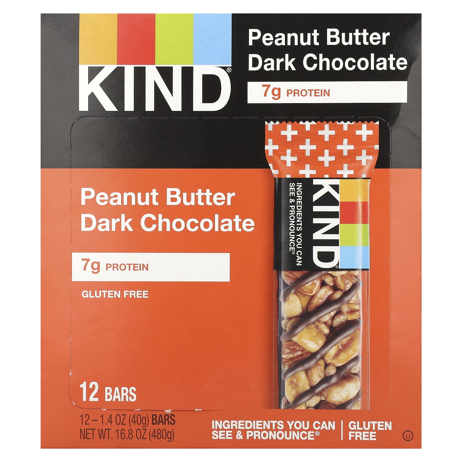 KIND Bars, Protein Bars, Peanut Butter Dark Chocolate, 12 Bars, 1.4 oz (40 g) Each - Image 1