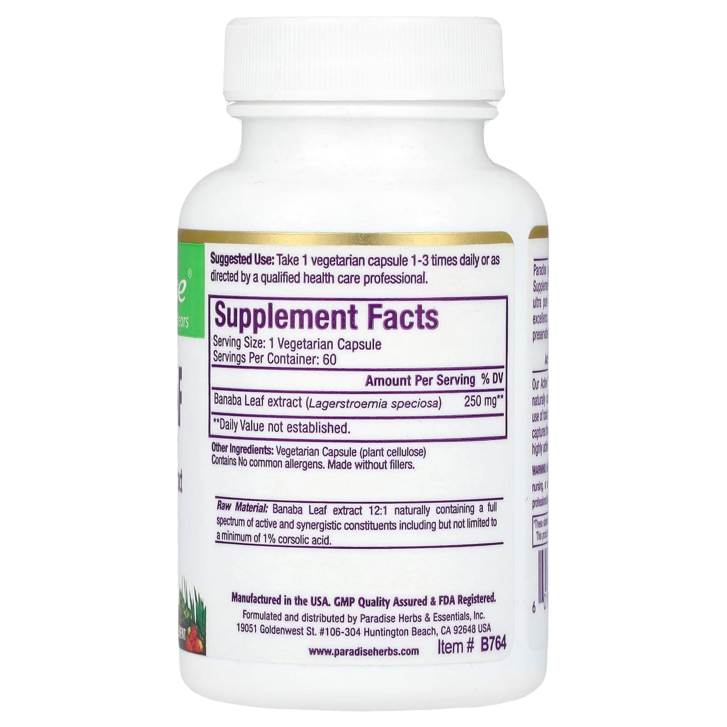 Paradise Herbs, Banaba Leaf, 60 Vegetarian Capsules (250 mg per Capsule) - Image 2