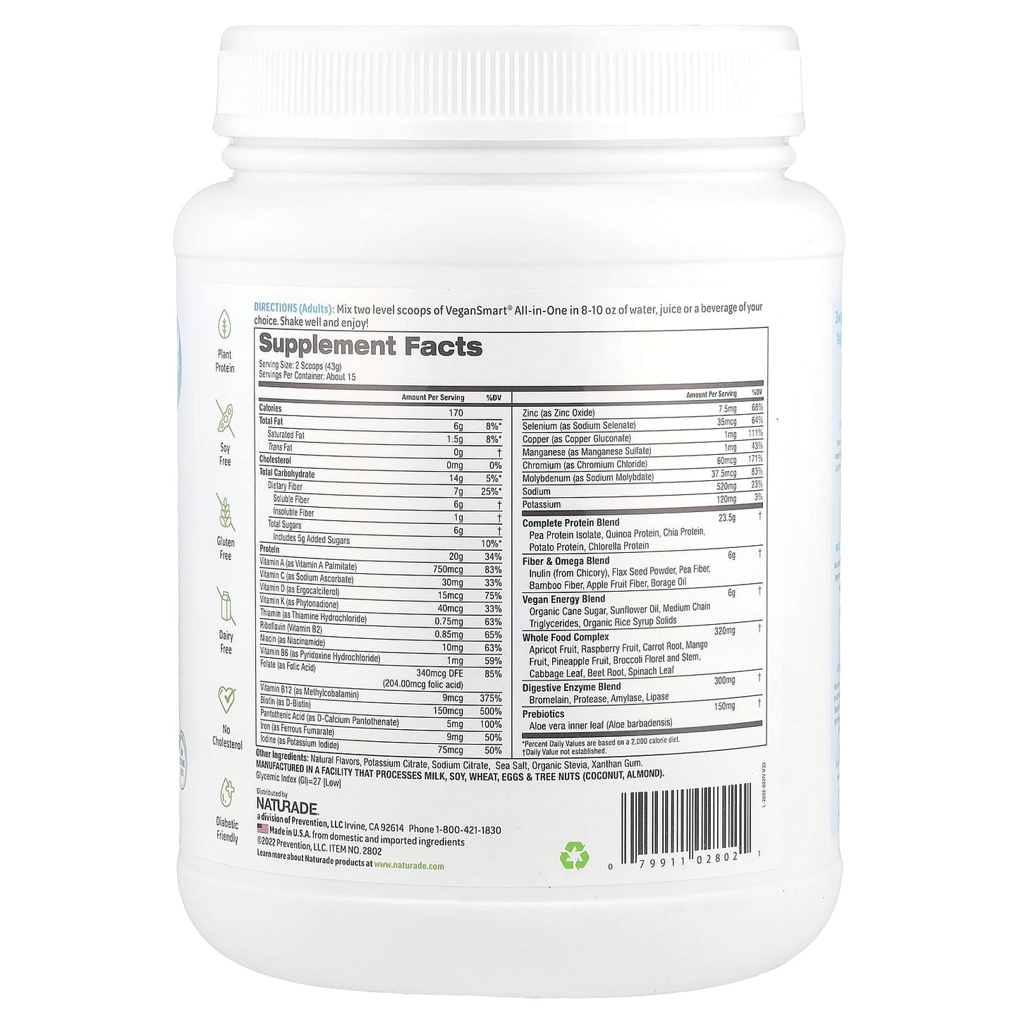 VeganSmart, All-In-One Nutritional Shake, Vanilla, 1.4 lb (645 g) - Image 2