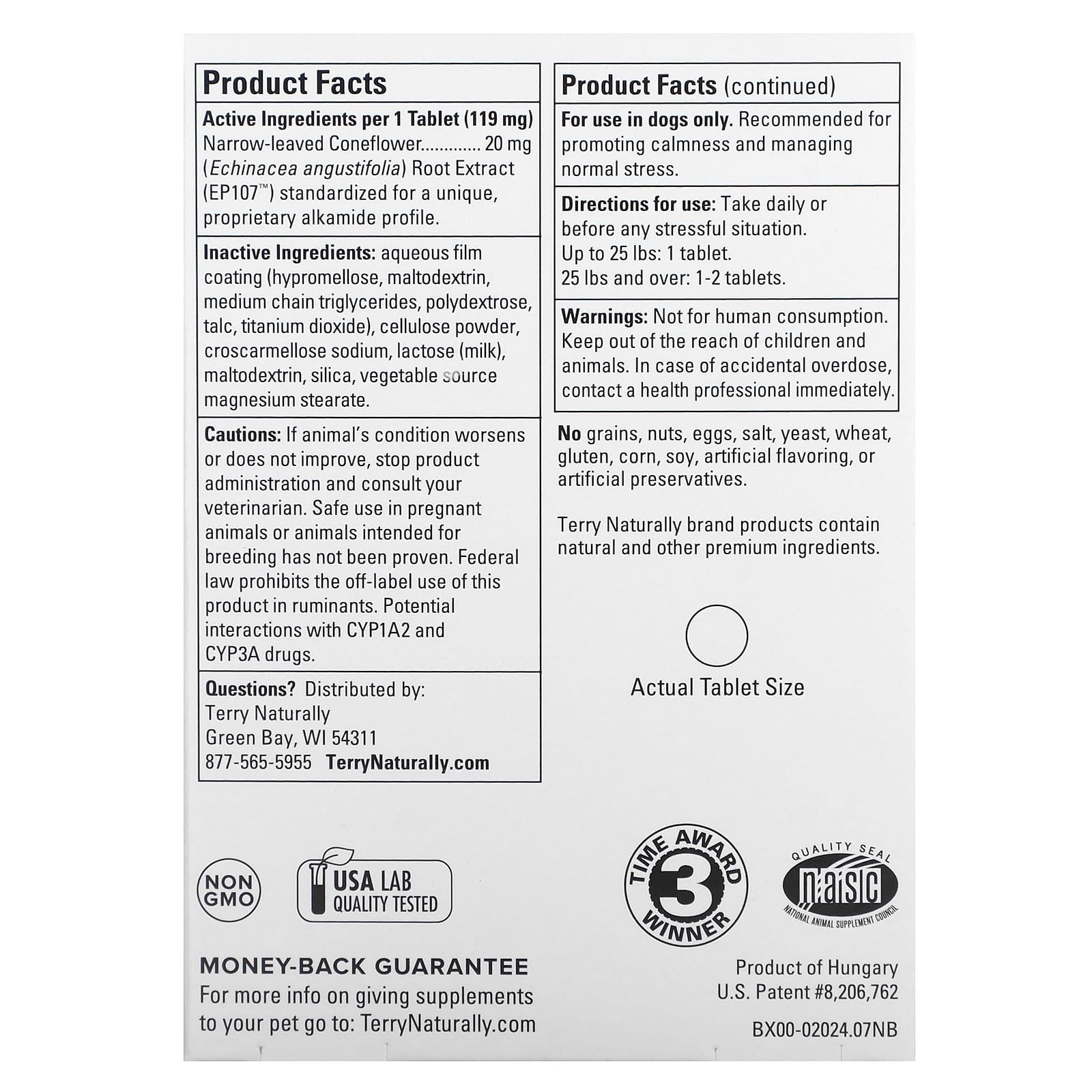 Terry Naturally, Calming Formula, For Dogs, 45 Tablets, 0.2 oz (5 g) - Image 2