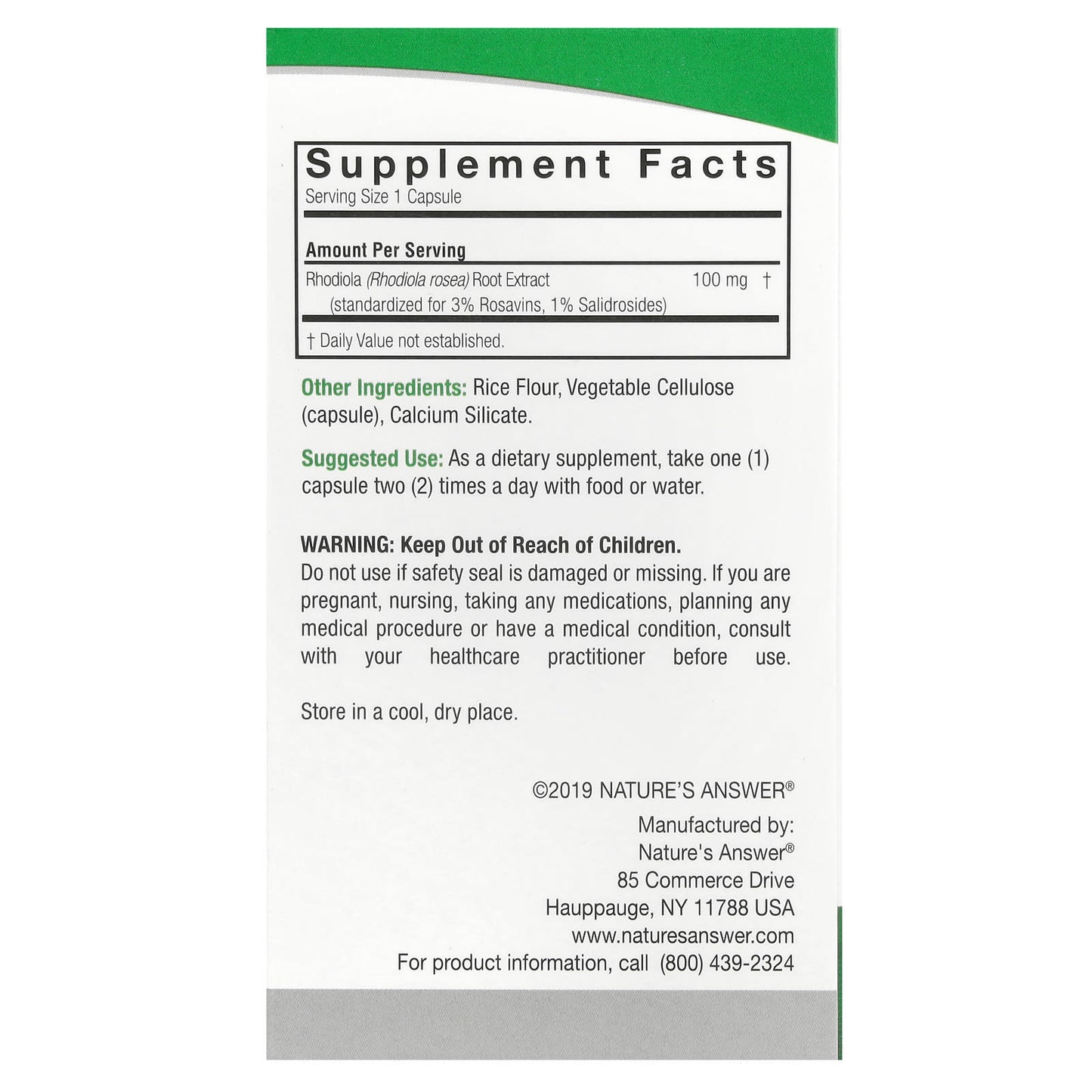 Nature's Answer, Rhodiola, 100 mg, 60 Vegetarian Capsules - Image 2