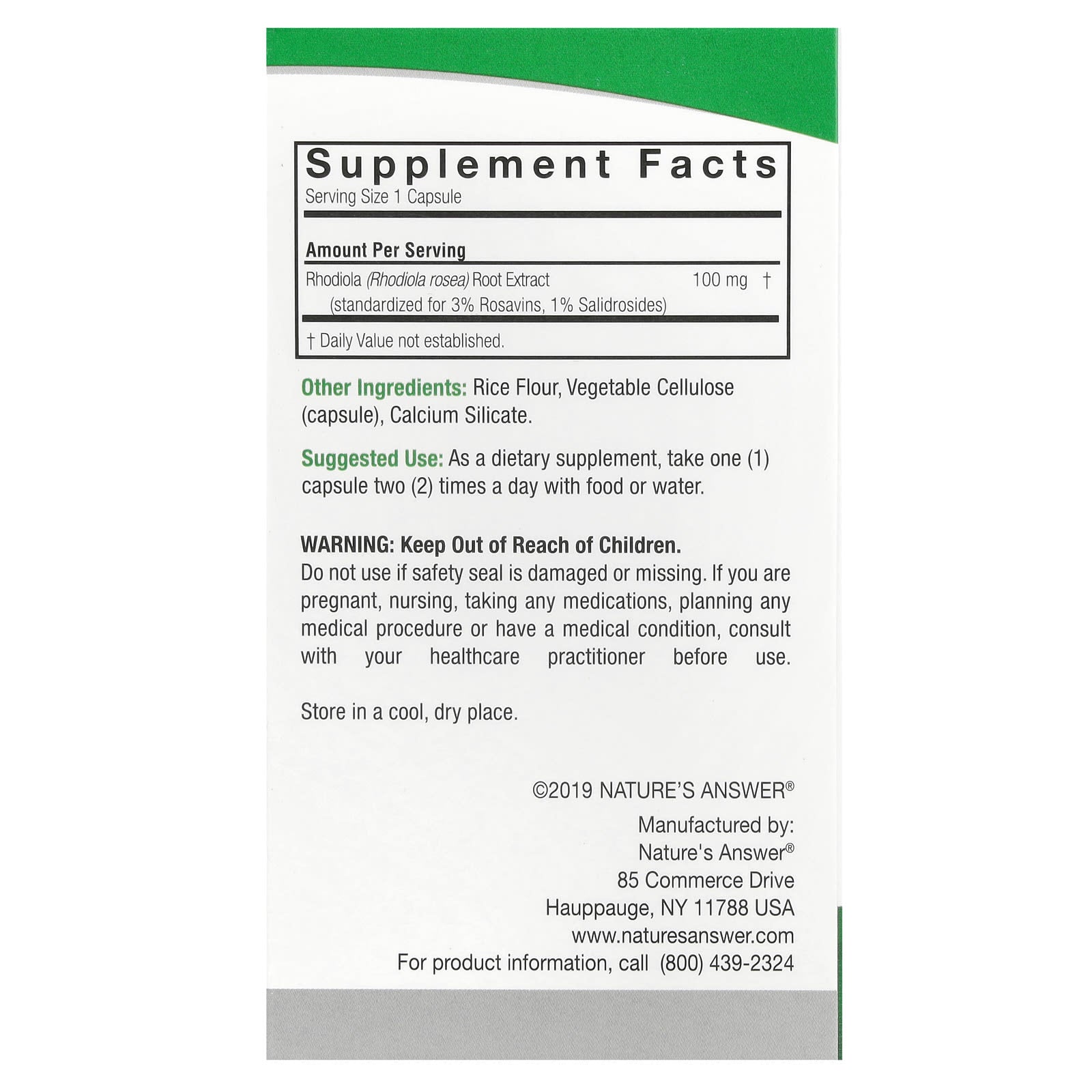 Nature's Answer, Rhodiola, 100 mg, 60 Vegetarian Capsules - Image 2
