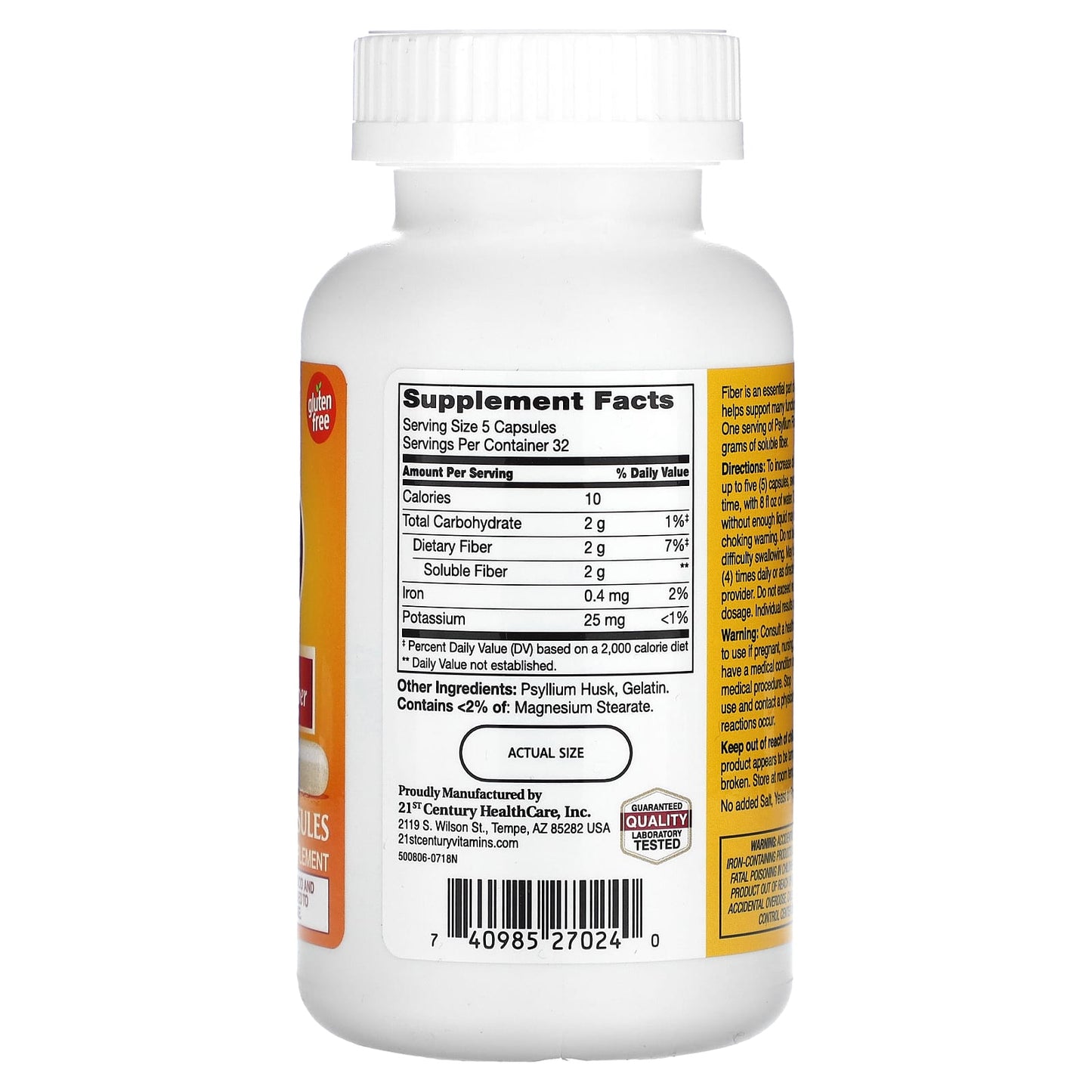 21st Century Psyllium Fiber Supplement for Digestive Health - 160 Capsules - Image 2