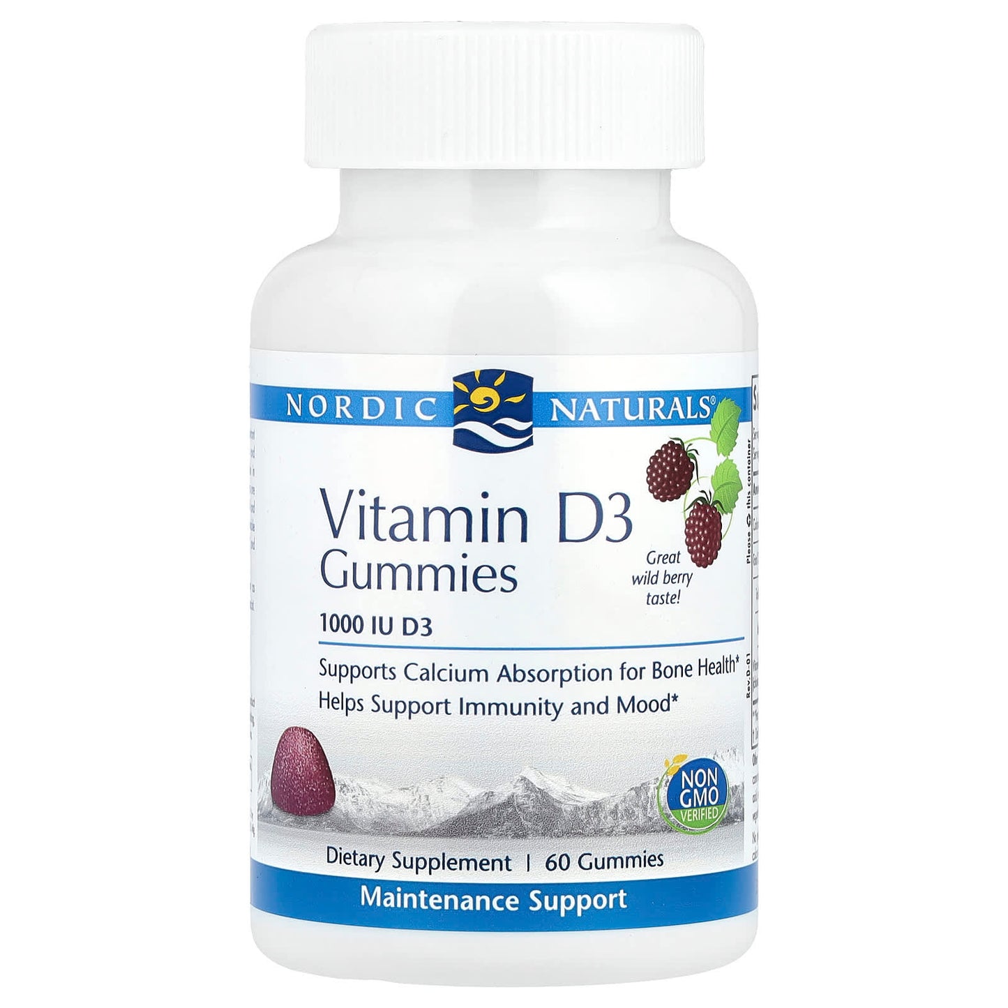 Nordic Naturals, Vitamin D3 Gummies, Wild Berry, 1,000 IU, 60 Gummies - Image 1