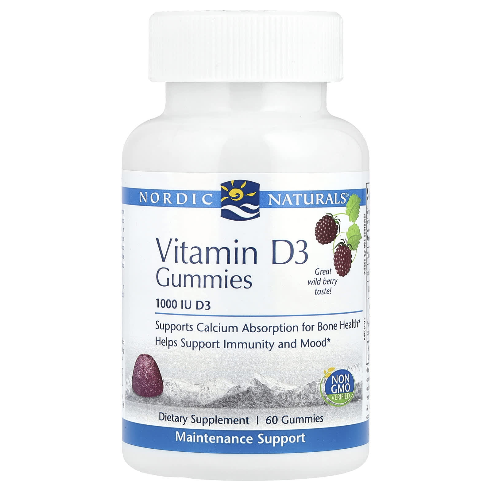 Nordic Naturals, Vitamin D3 Gummies, Wild Berry, 1,000 IU, 60 Gummies - Image 1