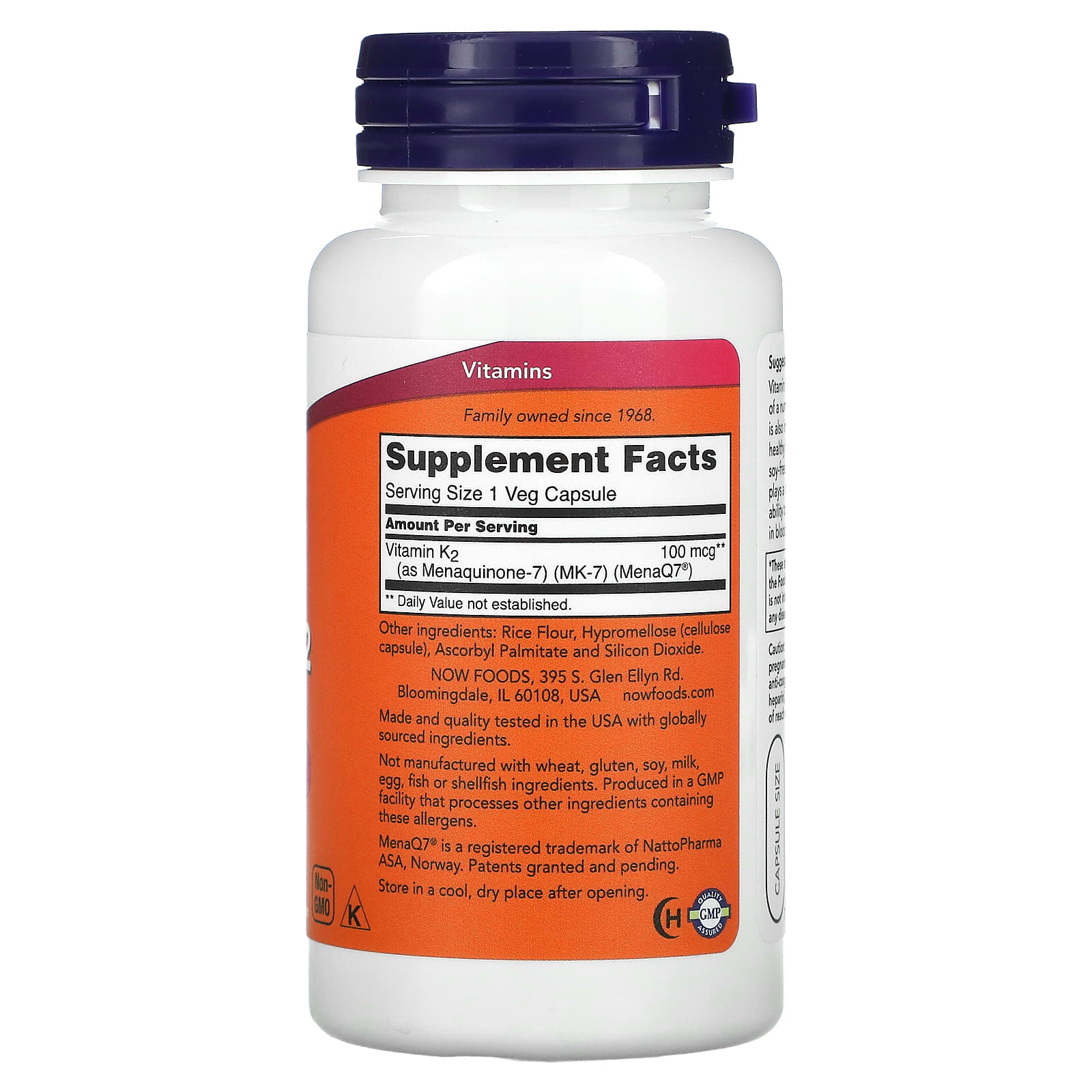 NOW Foods, MK-7 Vitamin K-2 , 100 mcg, 120 Veg Capsules - Image 2