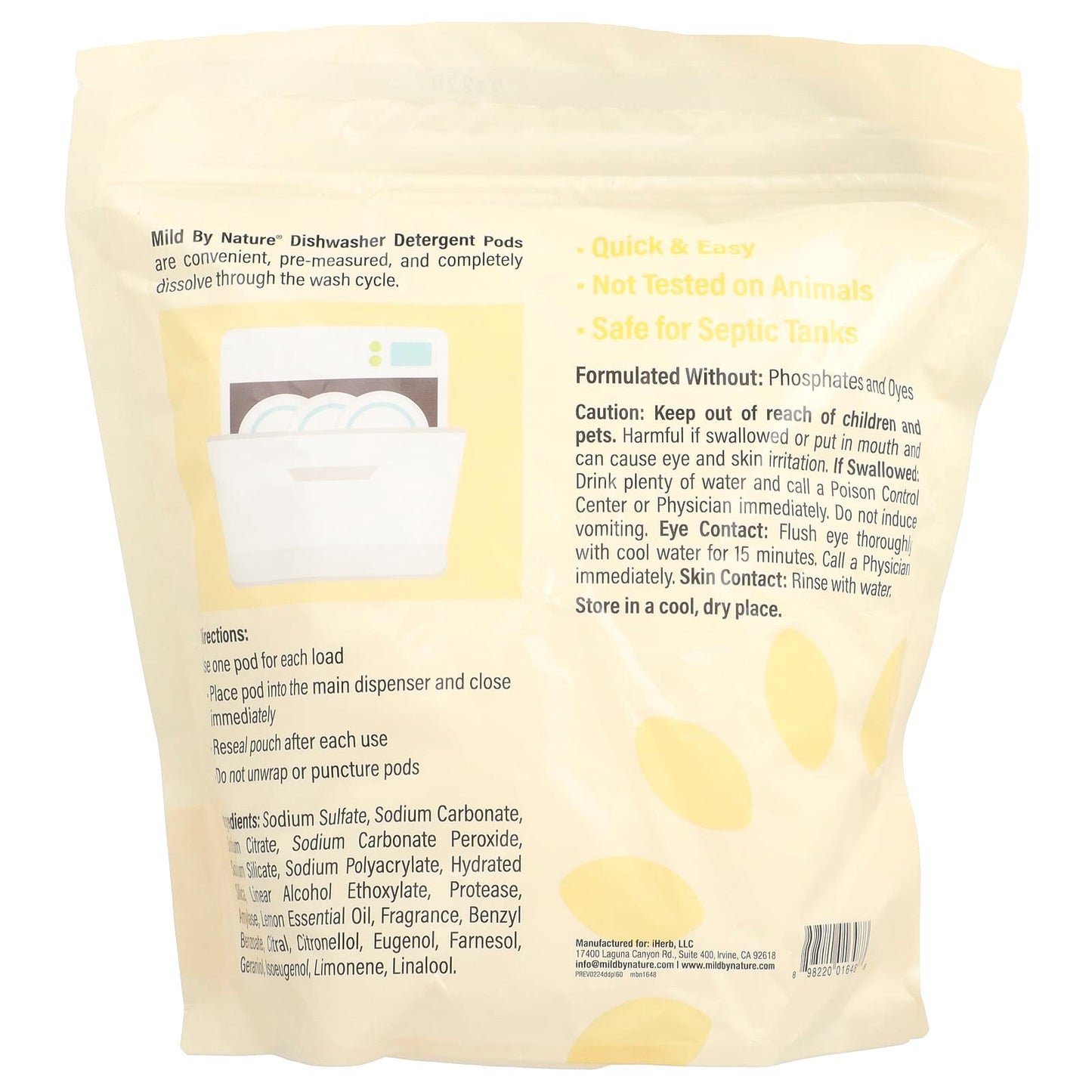 Mild By Nature Dishwashing Pods, Lemon Scent, 60 Loads, Eco-Friendly - Image 2