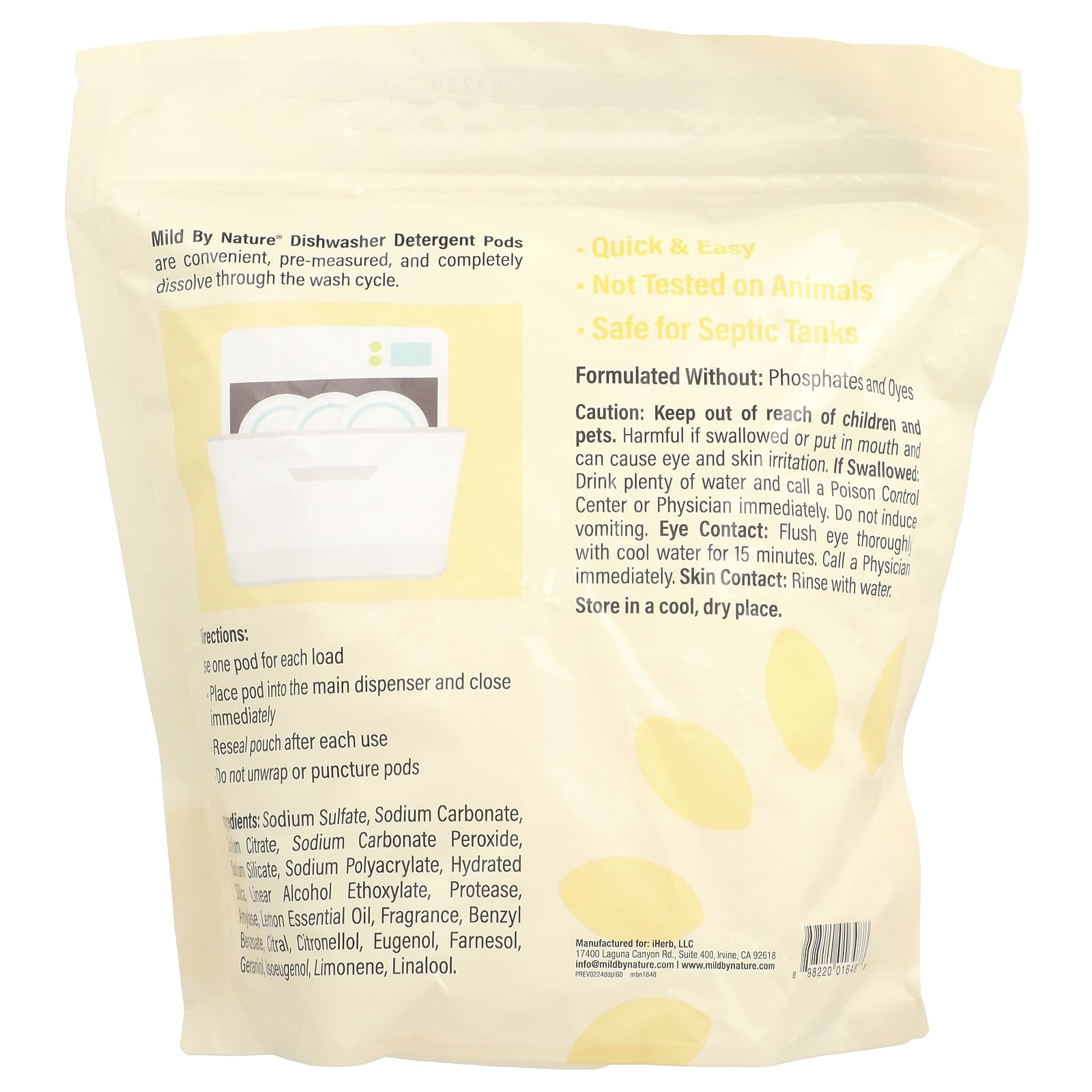 Mild By Nature Dishwashing Pods, Lemon Scent, 60 Loads, Eco-Friendly - Image 2