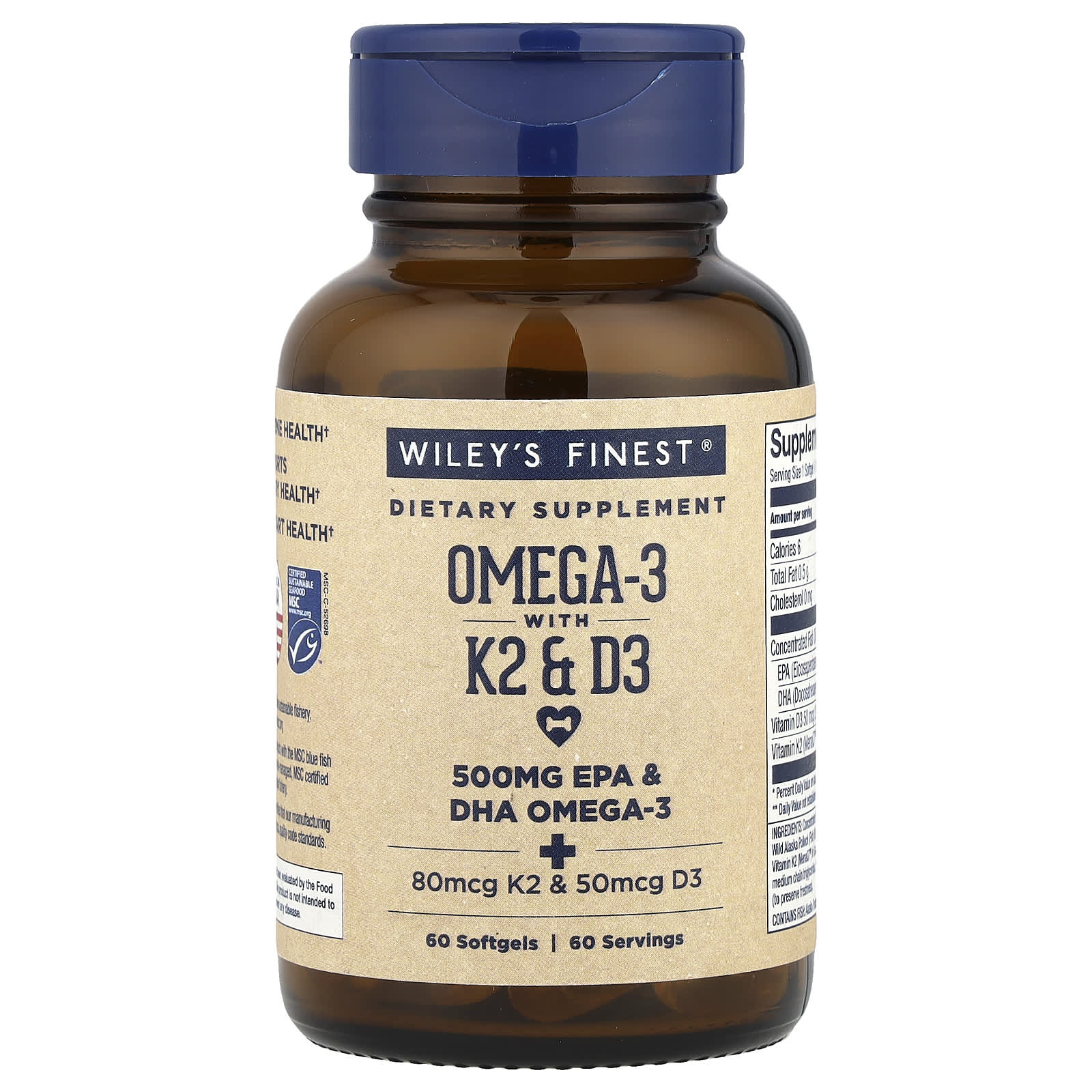 Wiley's Finest, Omega-3 With K2 & D3, 60 Softgels - Image 1