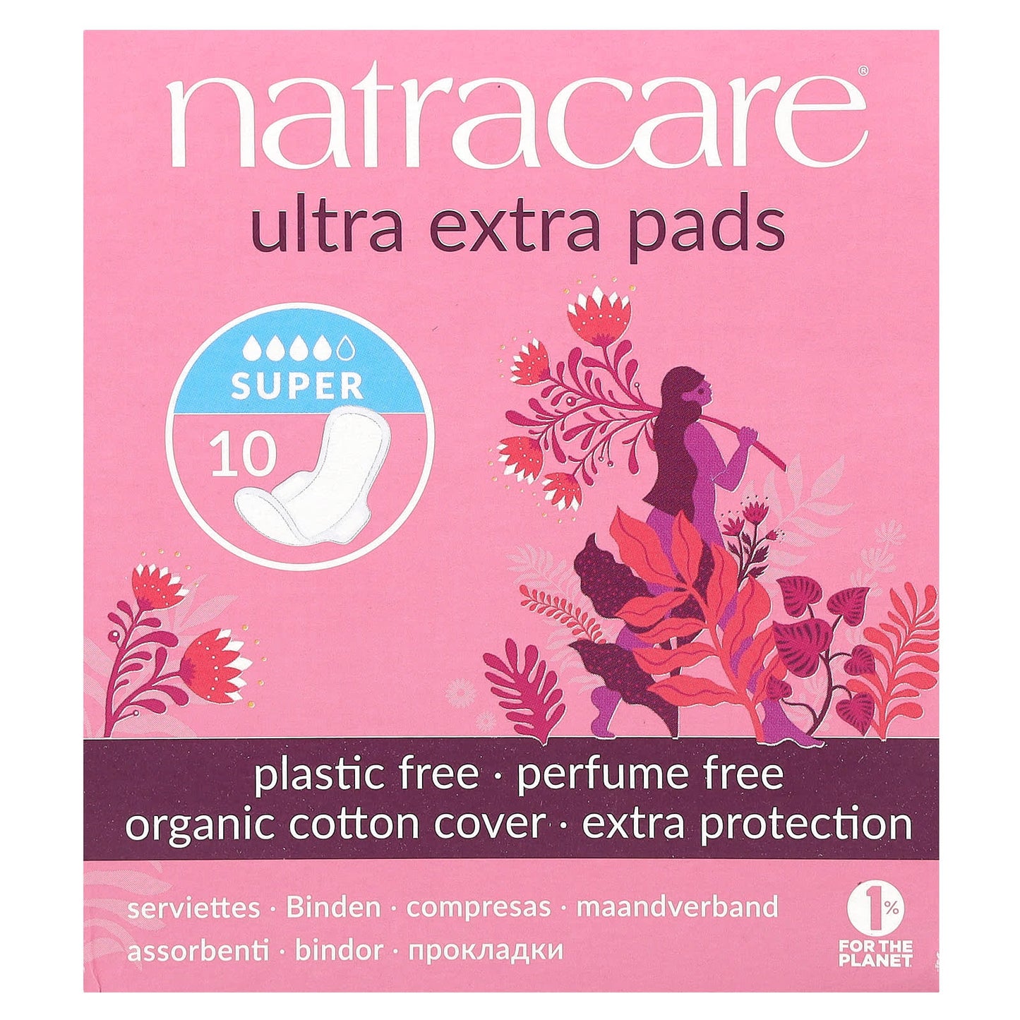 Natracare, Ultra Extra Pads, Organic Cotton Cover, Super, 10 Pads - Image 1