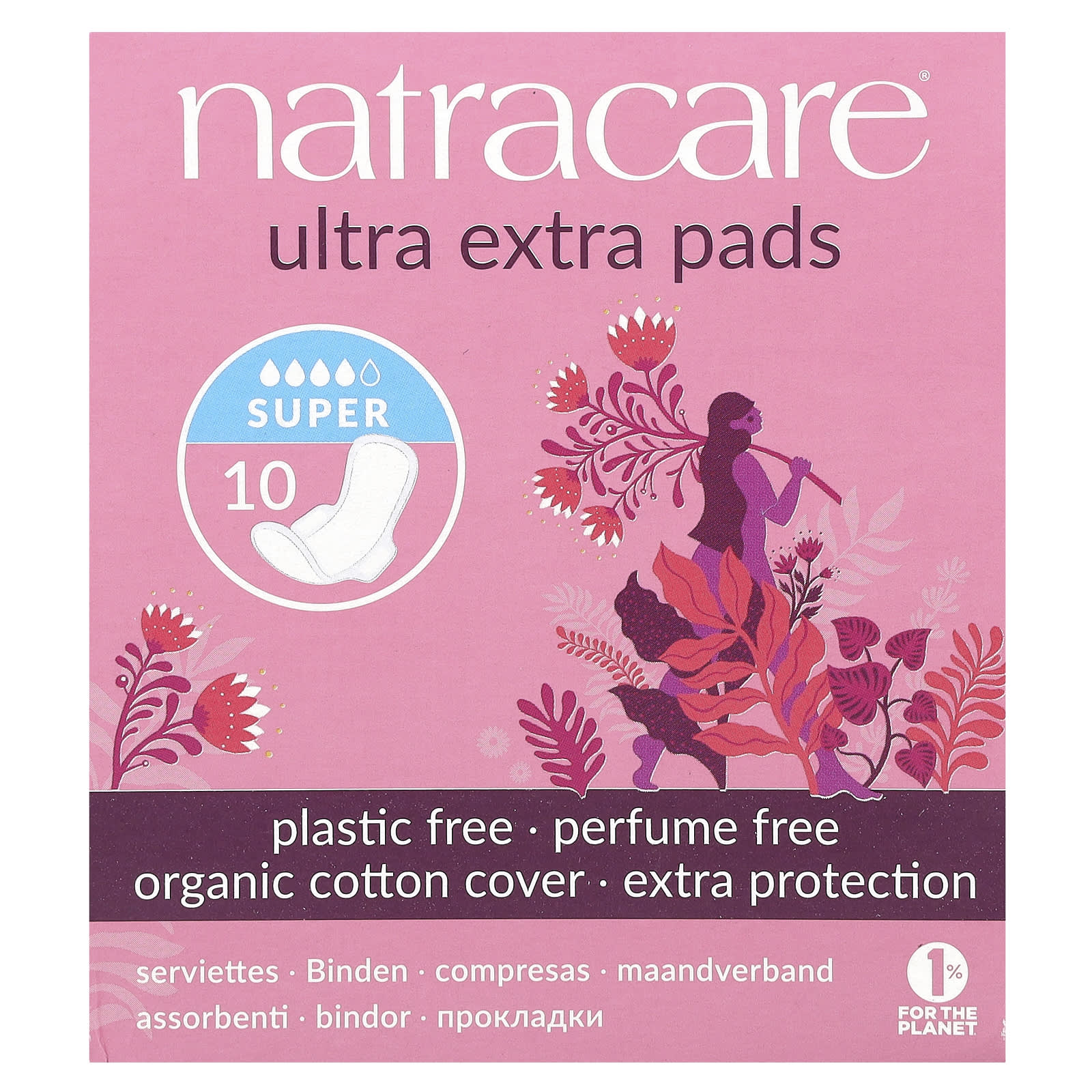 Natracare, Ultra Extra Pads, Organic Cotton Cover, Super, 10 Pads - Image 1