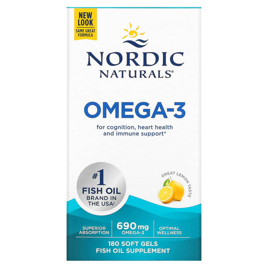 Nordic Naturals, Omega-3, Lemon, 180 Soft Gels (345 mg per Soft Gel) - Image 1