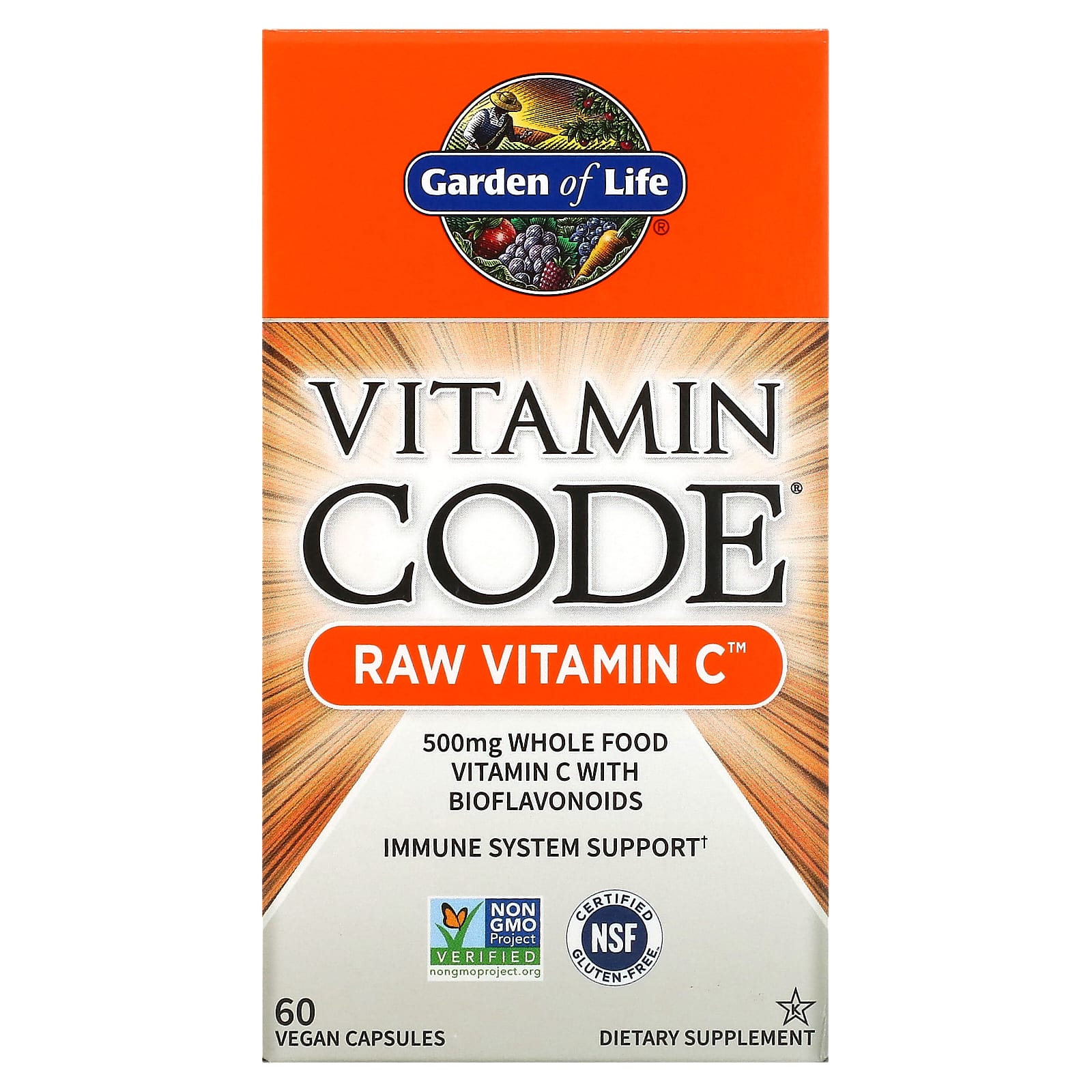 Garden of Life RAW Vitamin C - Immune System Support, Vegan, 60 Capsules - Image 1