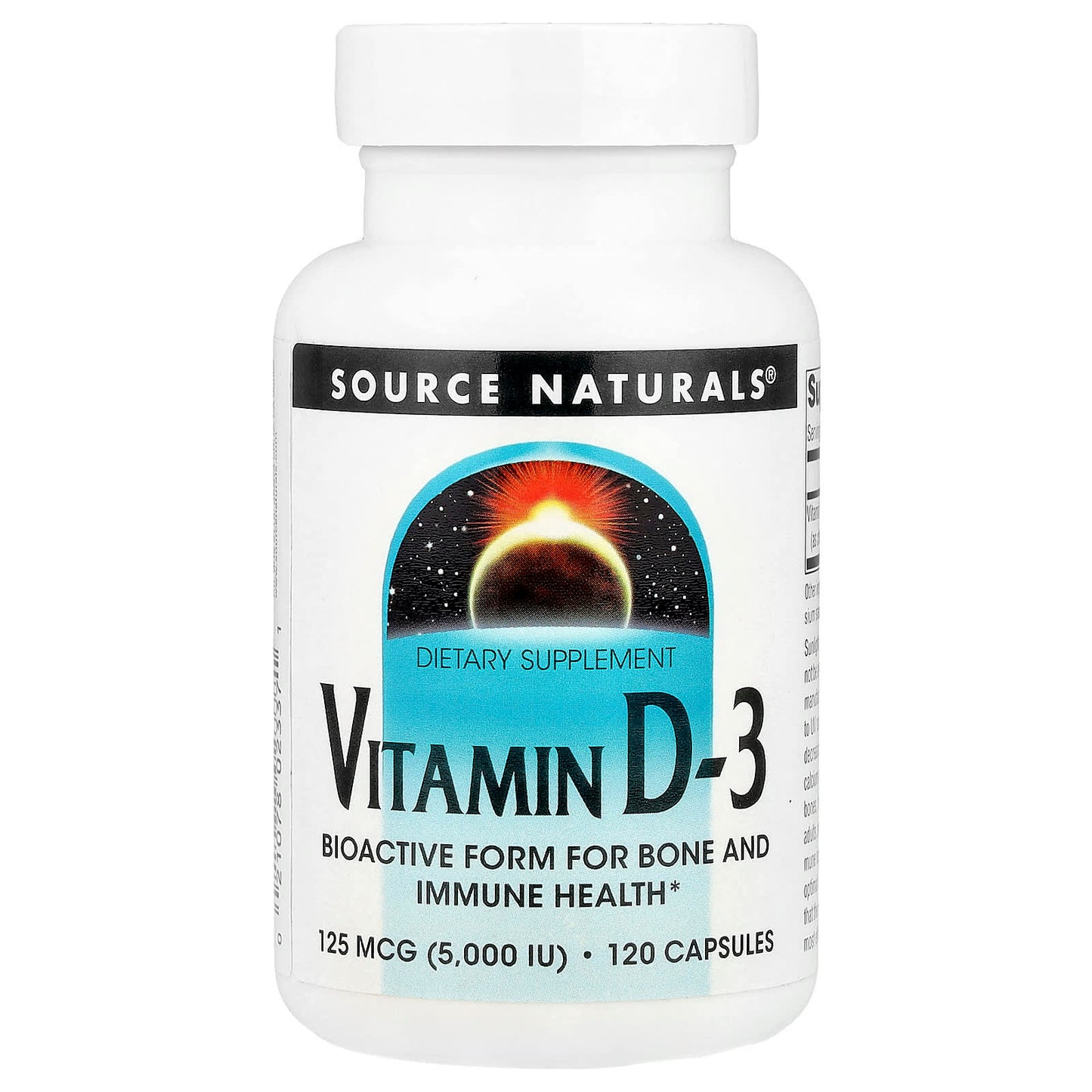 Source Naturals, Vitamin D-3, 125 mcg (5,000 IU), 120 Capsules - Image 1