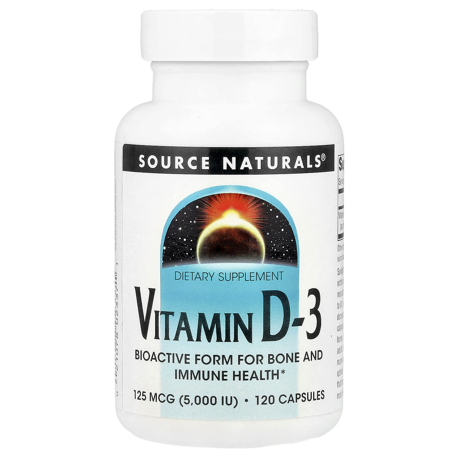 Source Naturals, Vitamin D-3, 125 mcg (5,000 IU), 120 Capsules - Image 1