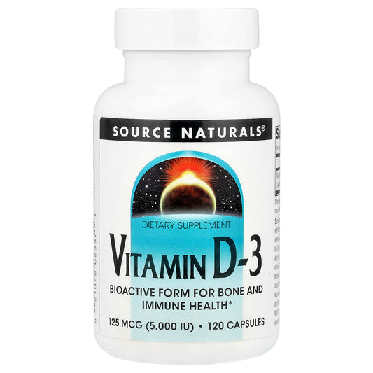 Source Naturals, Vitamin D-3, 125 mcg (5,000 IU), 120 Capsules - Image 1