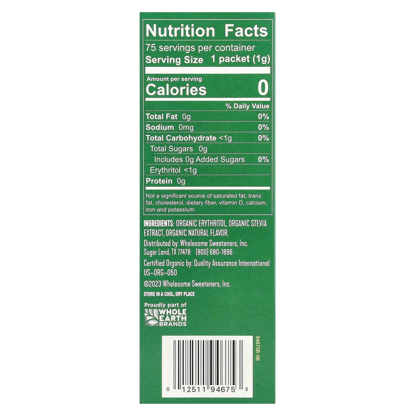 Wholesome Sweeteners, Organic Stevia With Erythritol, Zero Calorie Sweetener, 75 Individual Packets, 2.64 oz (75 g) - Image 2
