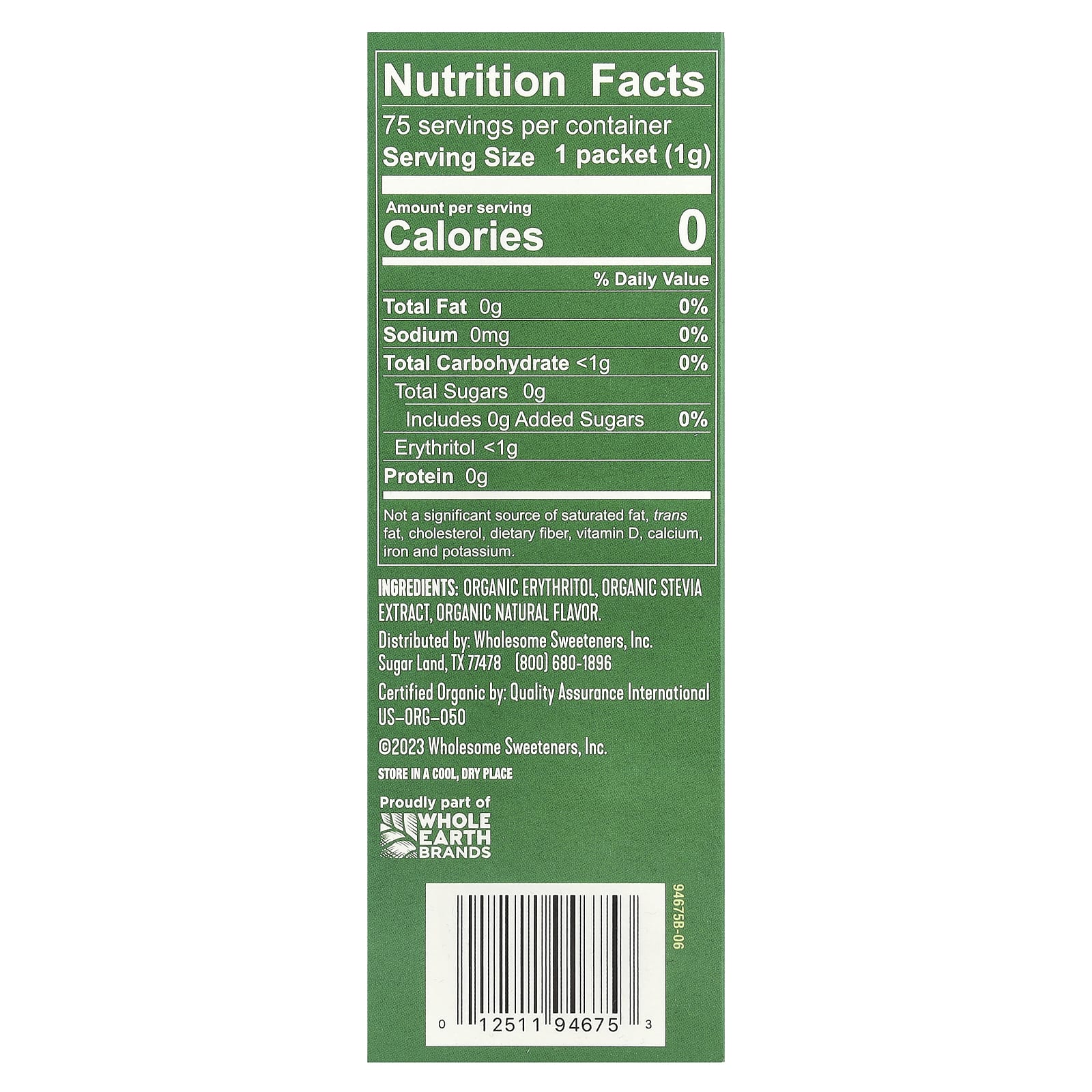 Wholesome Sweeteners, Organic Stevia With Erythritol, Zero Calorie Sweetener, 75 Individual Packets, 2.64 oz (75 g) - Image 2
