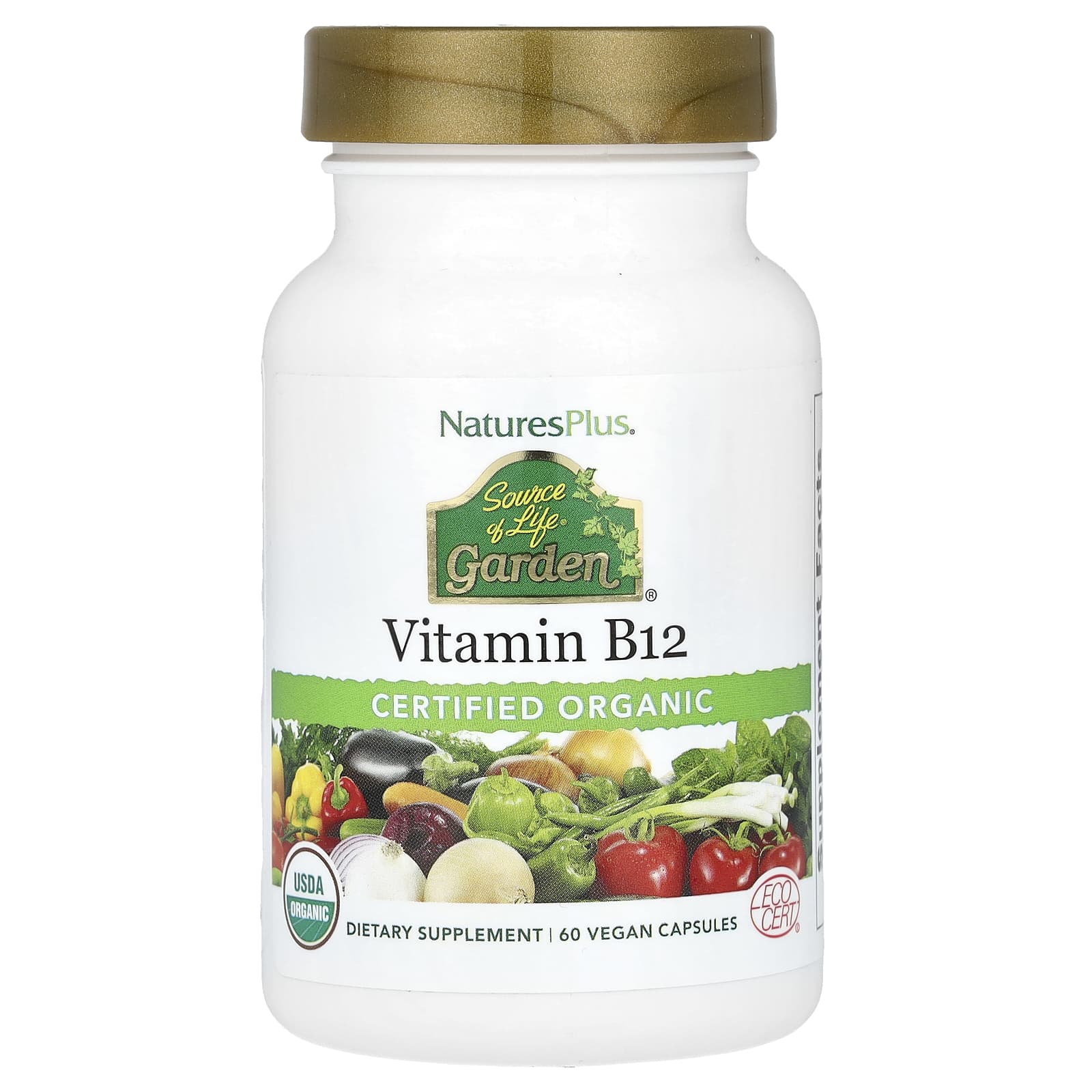 NaturesPlus, Source of Life® Garden, Certified Organic Vitamin B12, 60 Vegan Capsules - Image 1