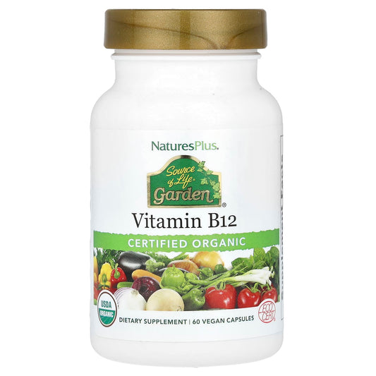 NaturesPlus, Source of Life® Garden, Certified Organic Vitamin B12, 60 Vegan Capsules - Image 1