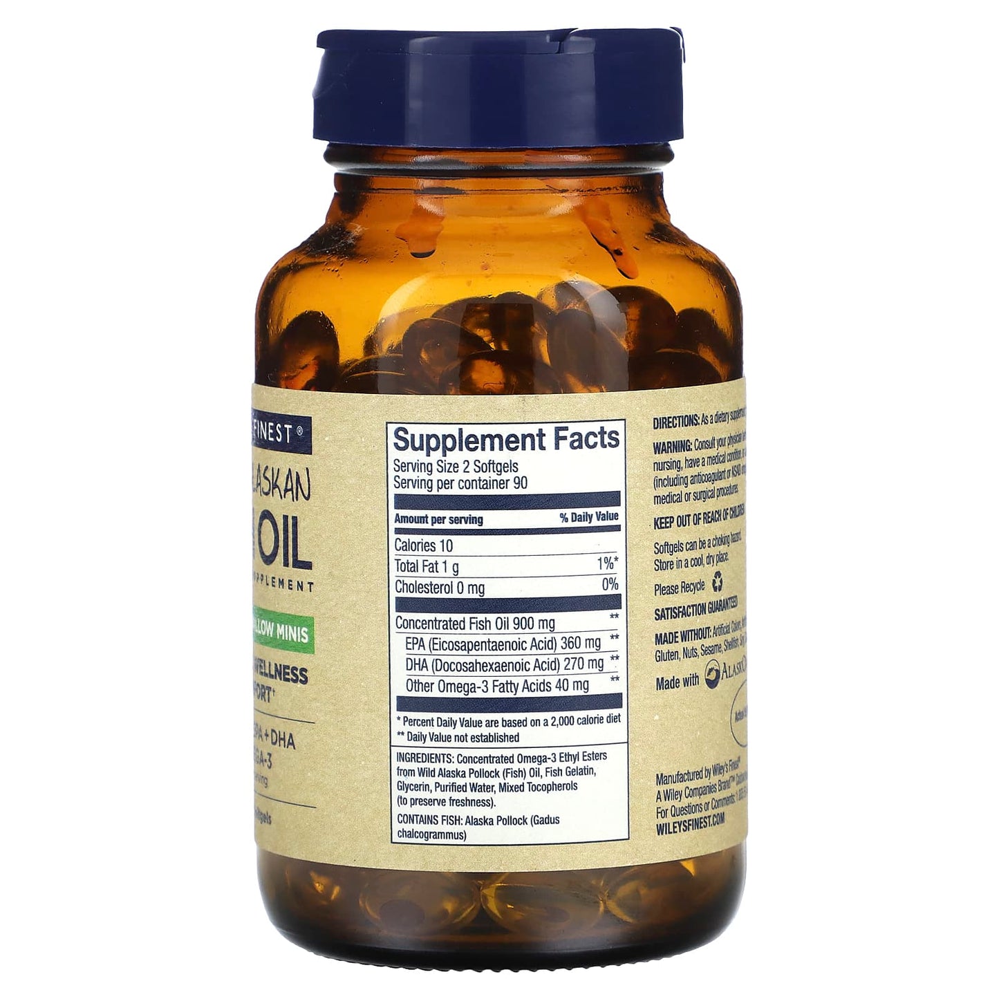 Wiley's Finest, Wild Alaskan Fish Oil, Easy Swallow Minis, 180 Softgels - Image 2