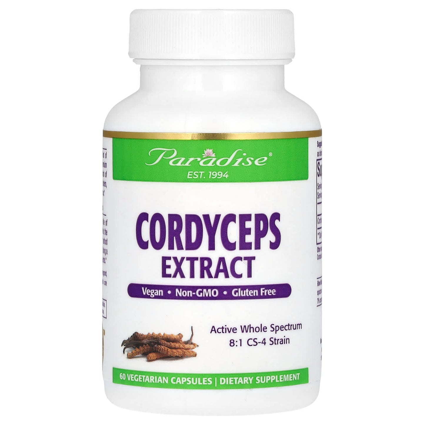 Paradise Herbs, Cordyceps Extract, 60 Vegetarian Capsules (400 mg per Capsule) - Image 1
