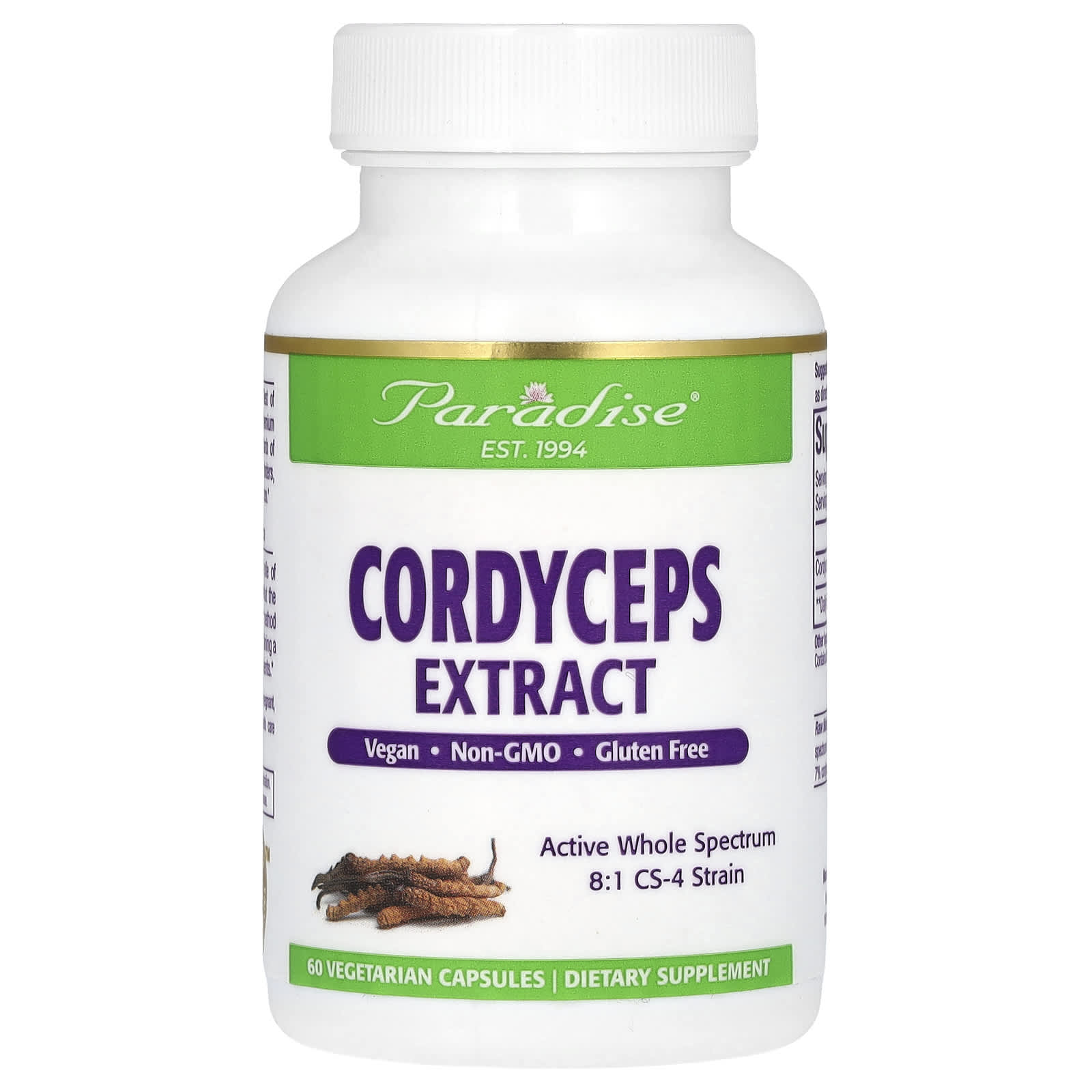 Paradise Herbs, Cordyceps Extract, 60 Vegetarian Capsules (400 mg per Capsule) - Image 1