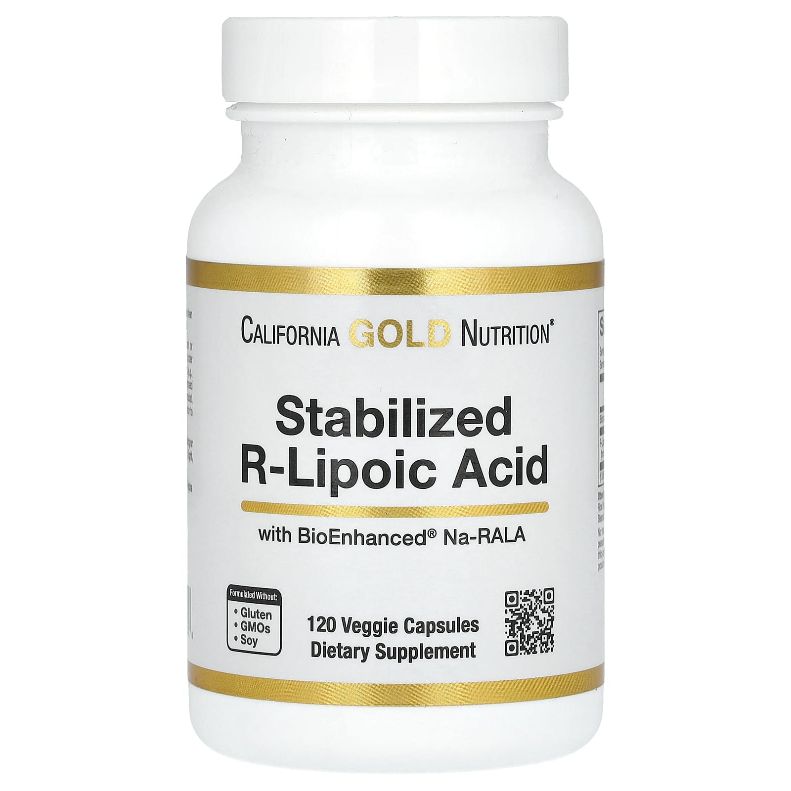 California Gold Nutrition Stabilized R-Lipoic Acid with Bio-Enhanced Na-RALA & Biotin - 120 Veggie Capsules - Image 1