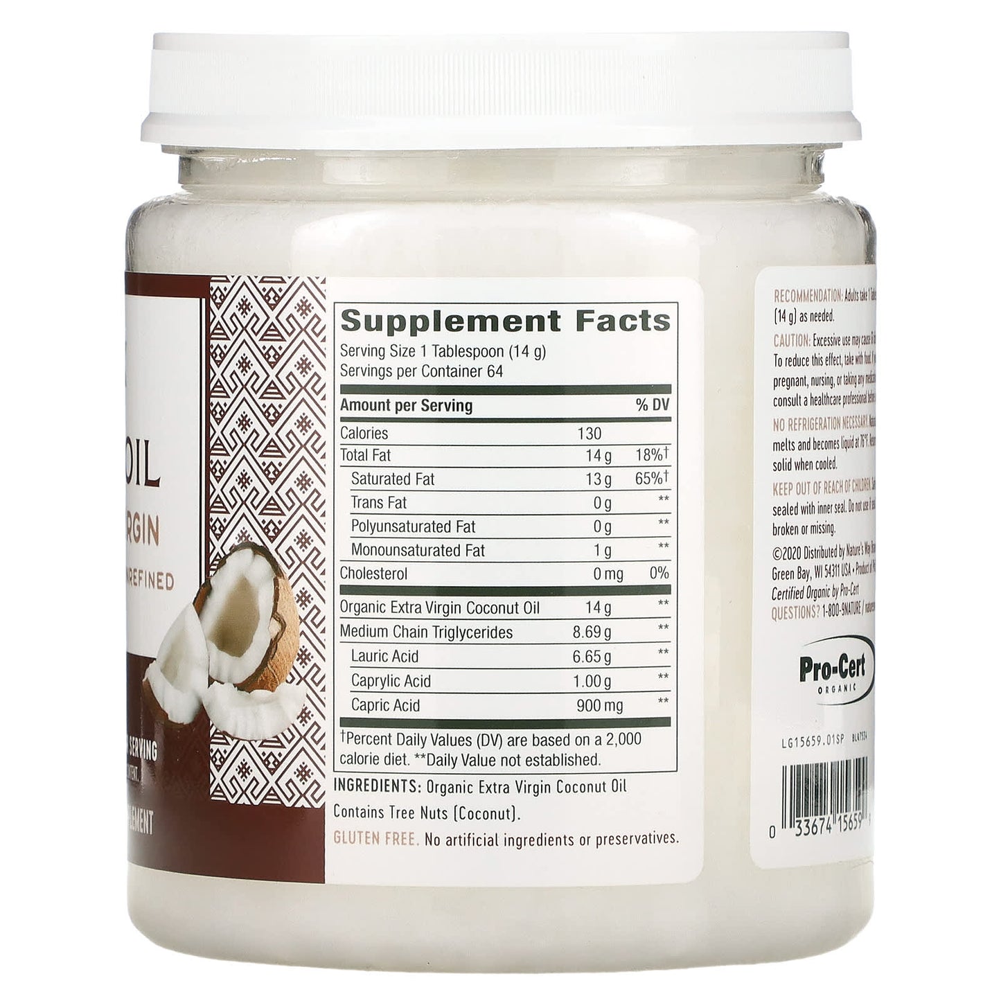 Nature's Way, Organic Coconut Oil, Extra Virgin, 32 oz (907 g) - Image 2